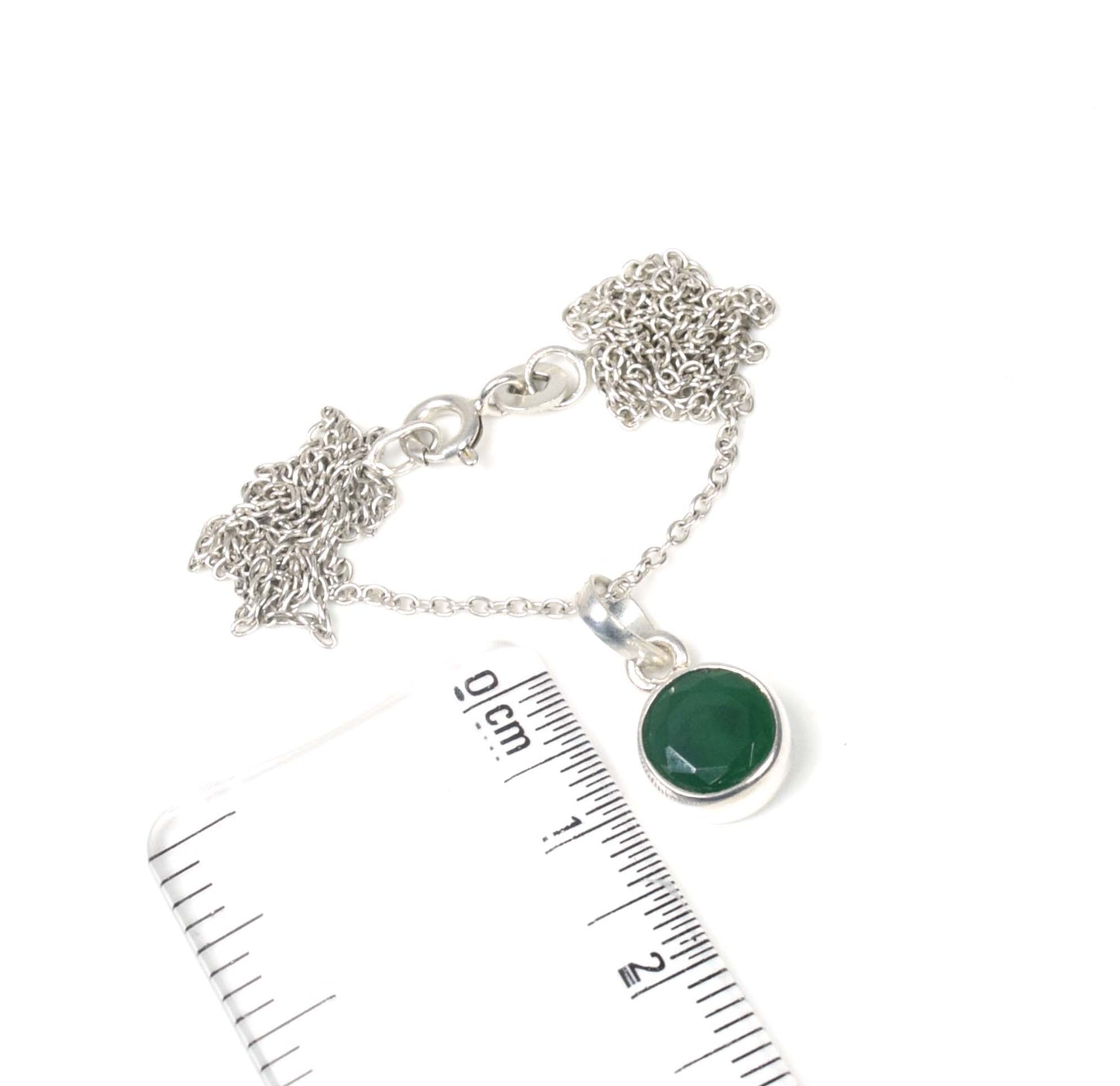 925 Solid Sterling Silver Faceted Simulated Emerald Chain Pendant-18.5 Inch