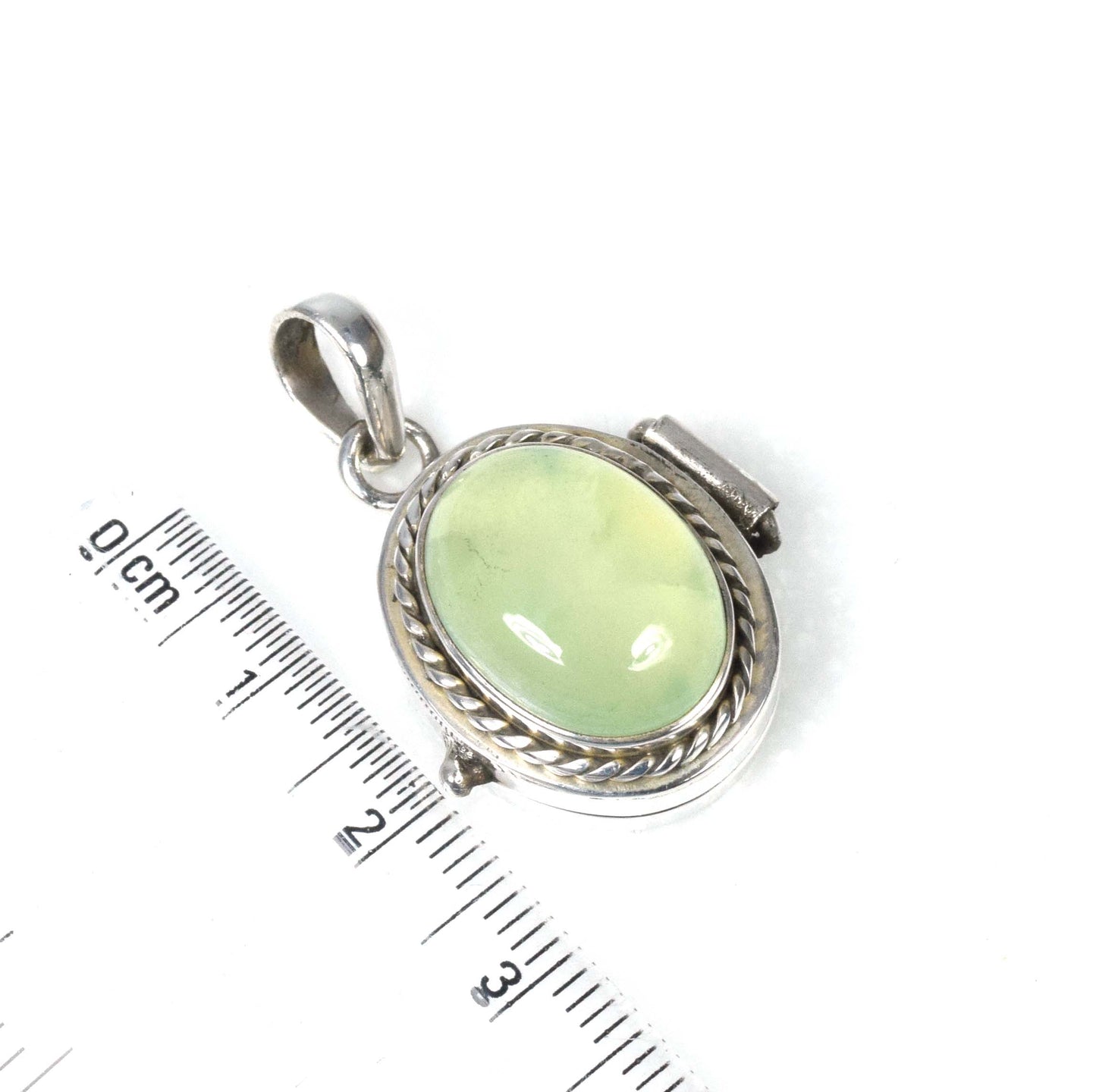 925 Solid Sterling Silver Green Prehnite Poison Pendant-1.2 Inch