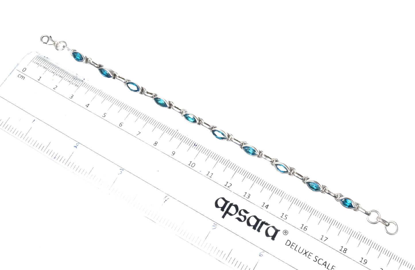 925 Solid Sterling Silver Faceted Blue Topaz HANDMADE BRACELET-8 Inch