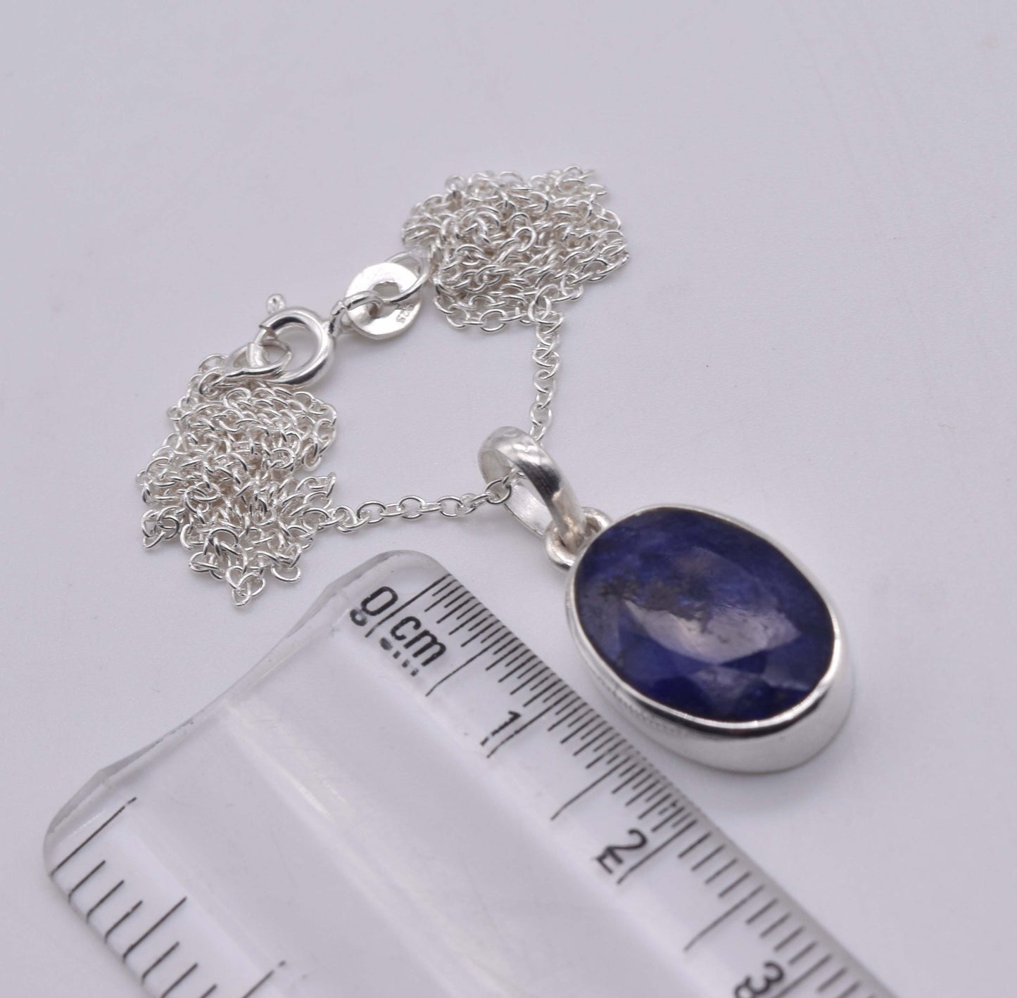 925 Solid Sterling Silver Simulated Sapphire Chain Pendant-19 Inch