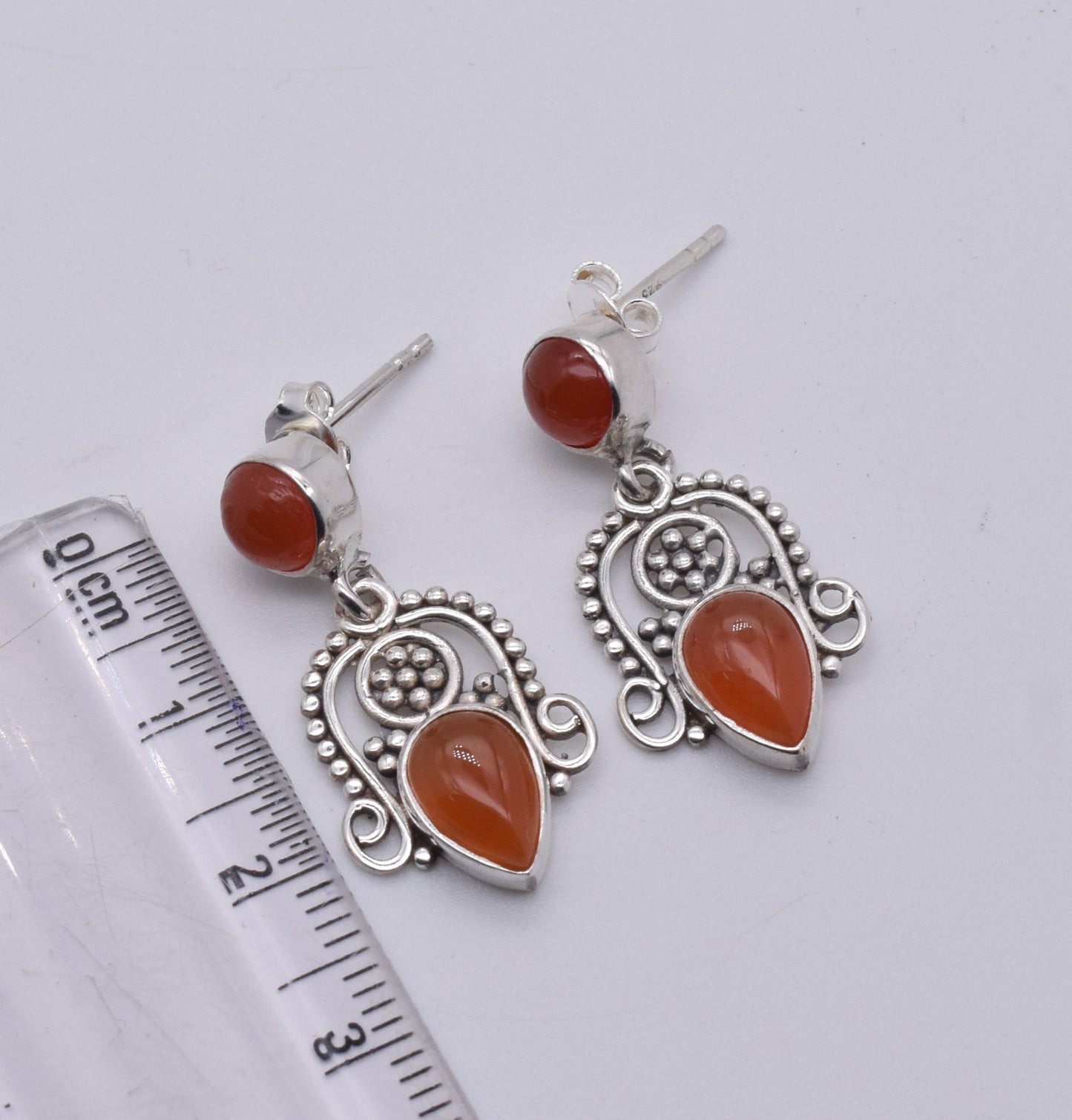 925 Solid Sterling Silver Red Carnelian Stud Earring-1.5 Inch