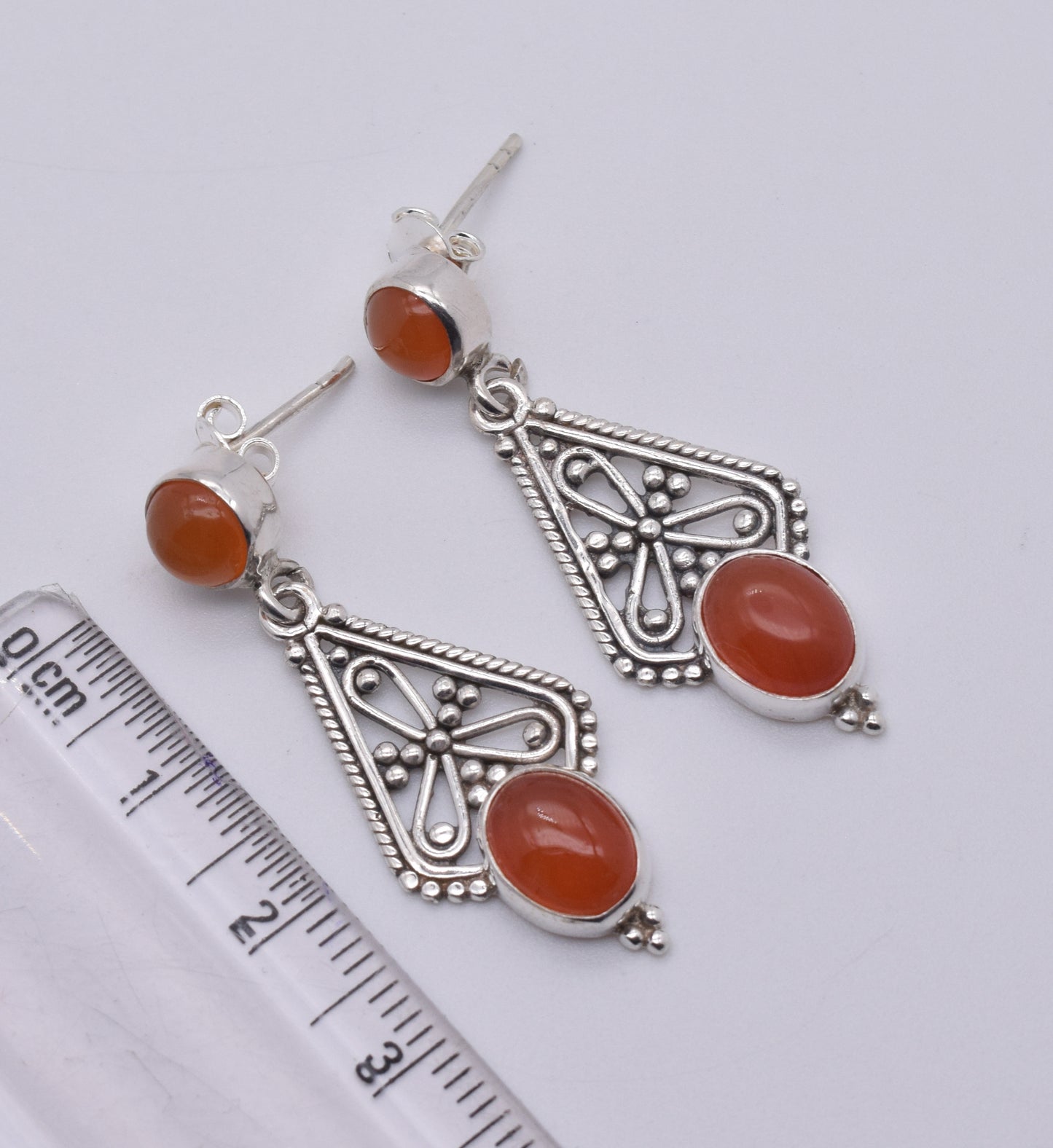 925 Solid Sterling Silver Red Carnelian Stud Earring-1.7 Inch