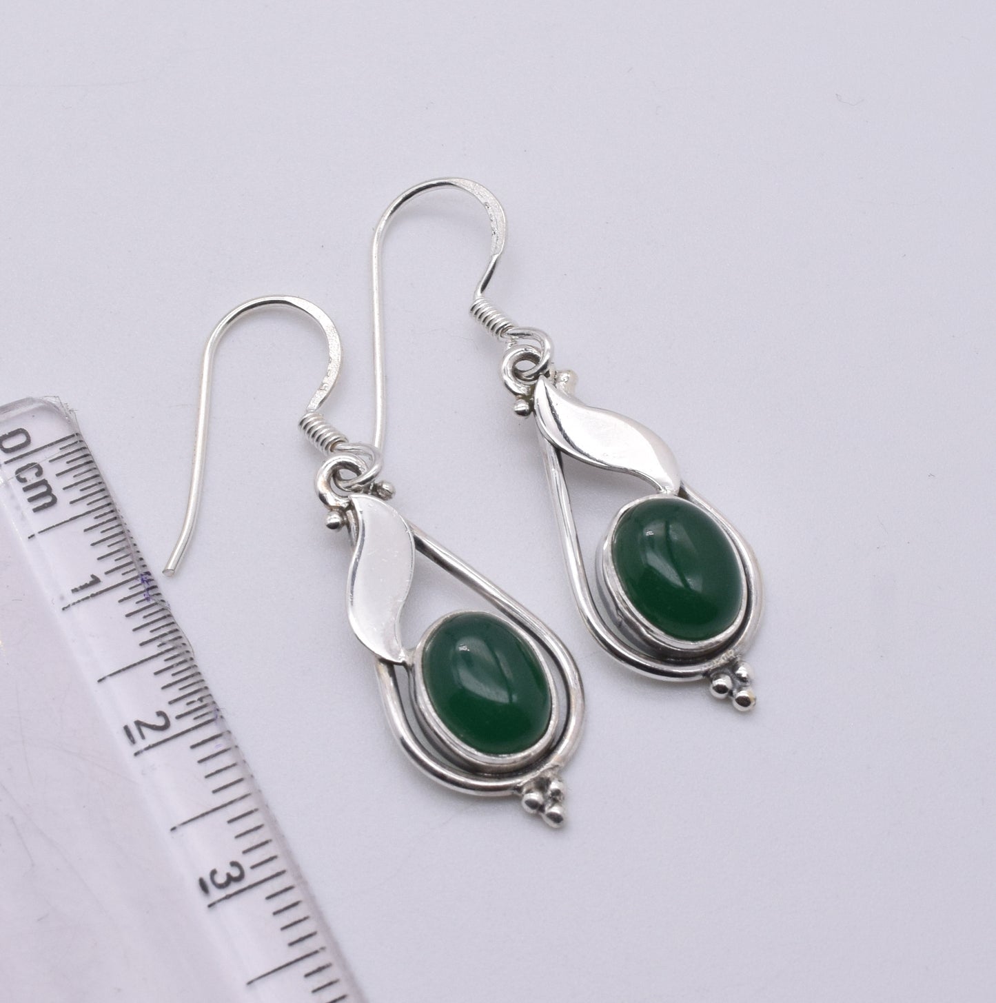 925 Solid Sterling Silver Green Onyx Hook Earring-1.5 Inch
