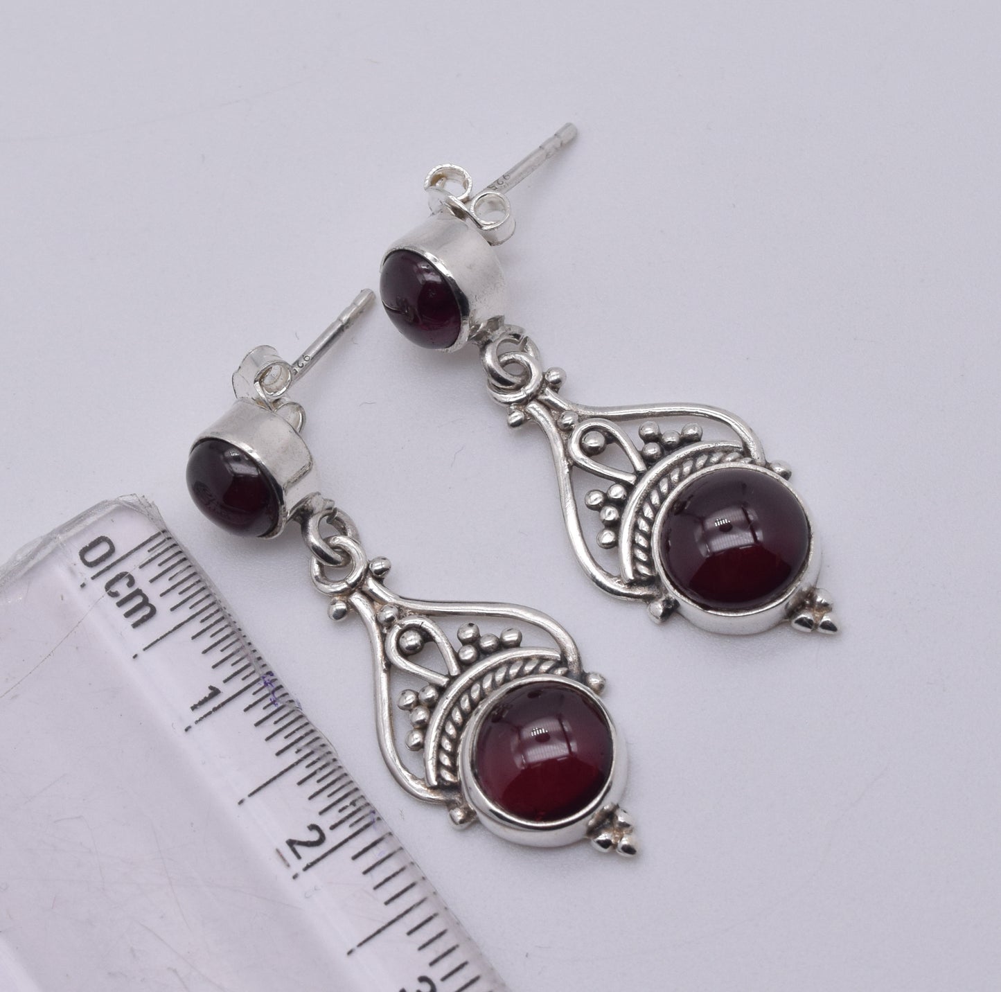 925 Solid Sterling Silver Red Garnet Stud Earring-1.5 Inch