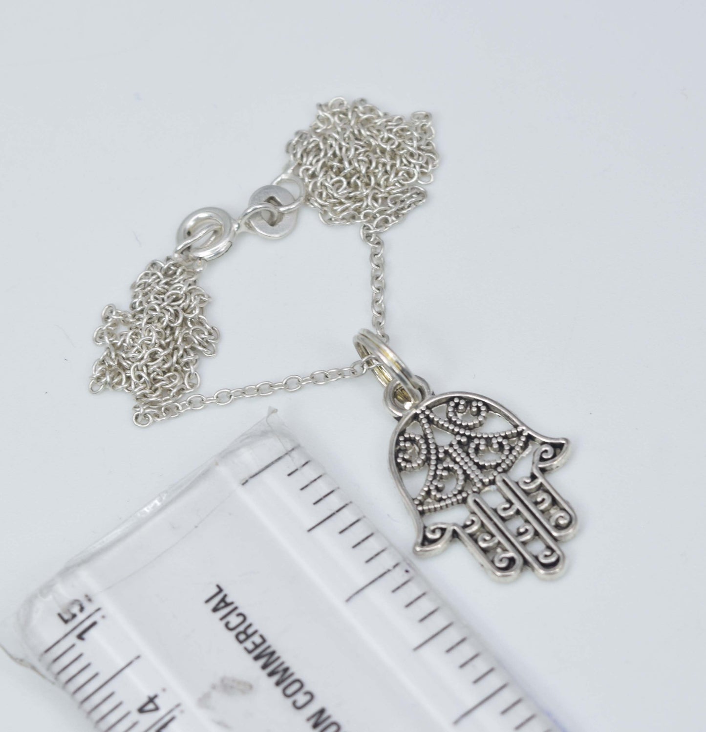 925 Solid Sterling Silver Plain Hamsa Hand Chain Pendant-19 Inch