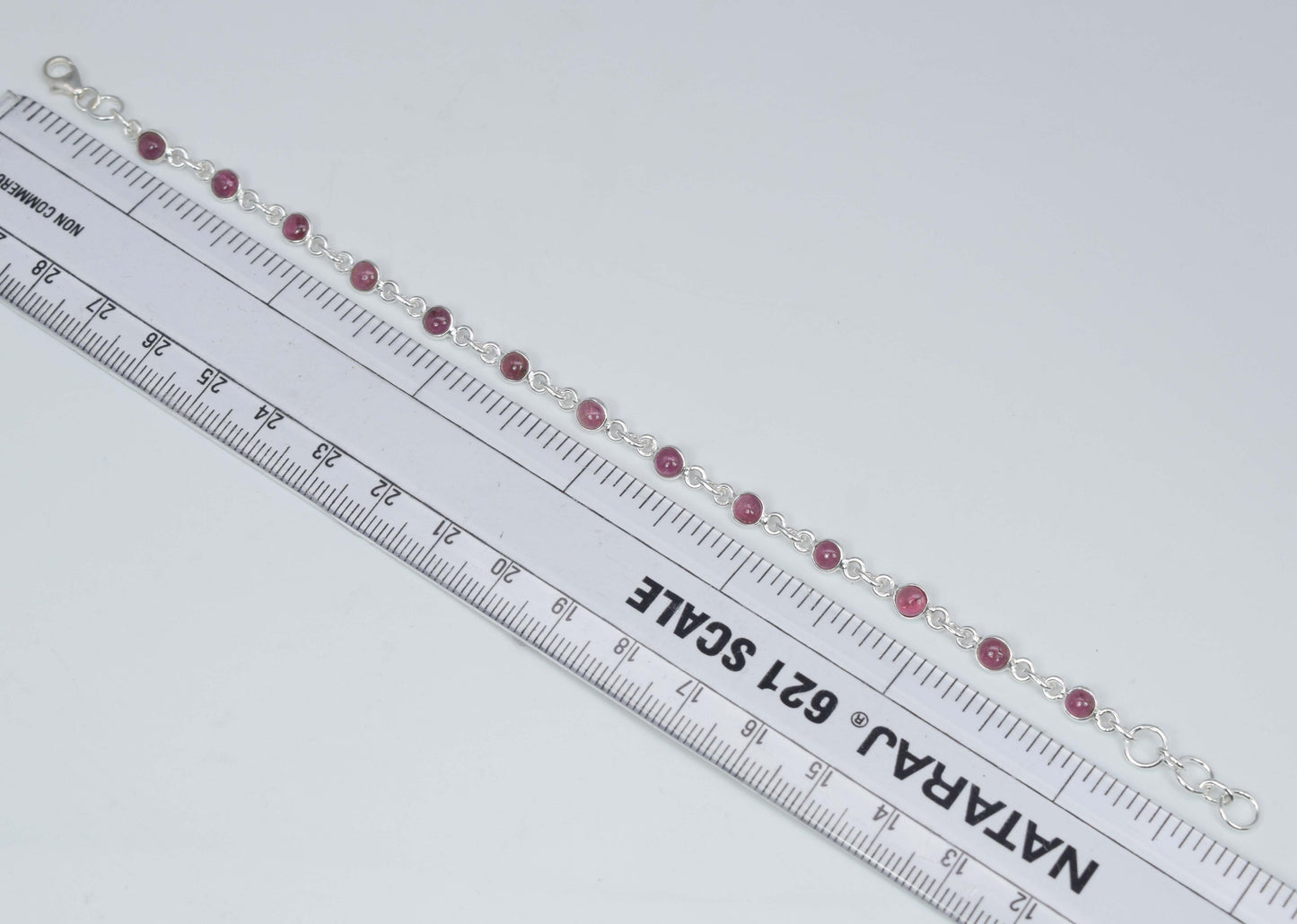 925 Solid Sterling Silver Pink Tourmaline HANDMADE BRACELET-8 Inch
