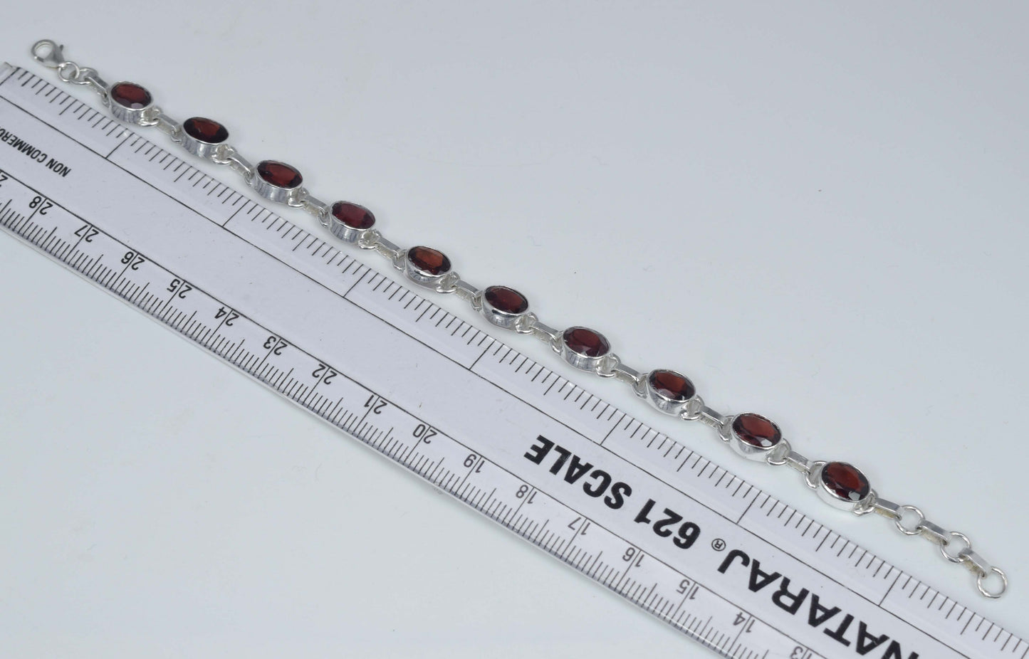925 Solid Sterling Silver Red Garnet HANDMADE BRACELET-7.6 Inch