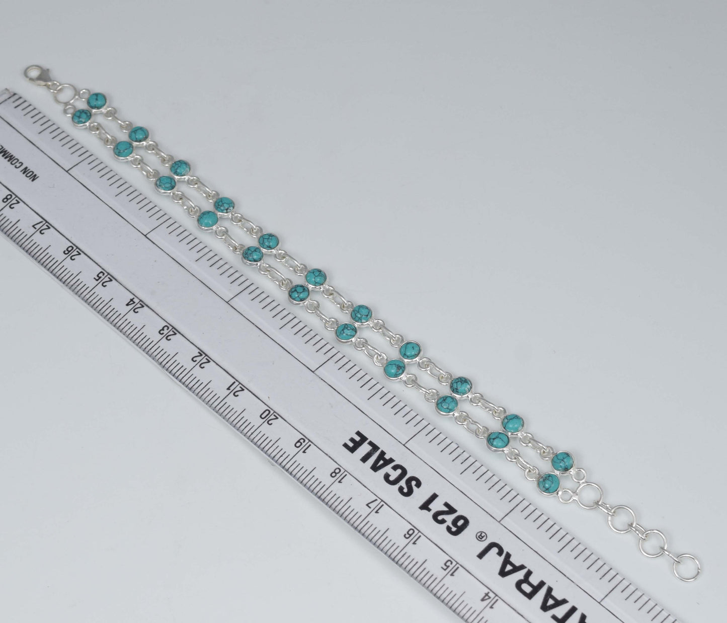 925 Solid Sterling Silver Blue Turquoise HANDMADE BRACELET-7.5 Inch