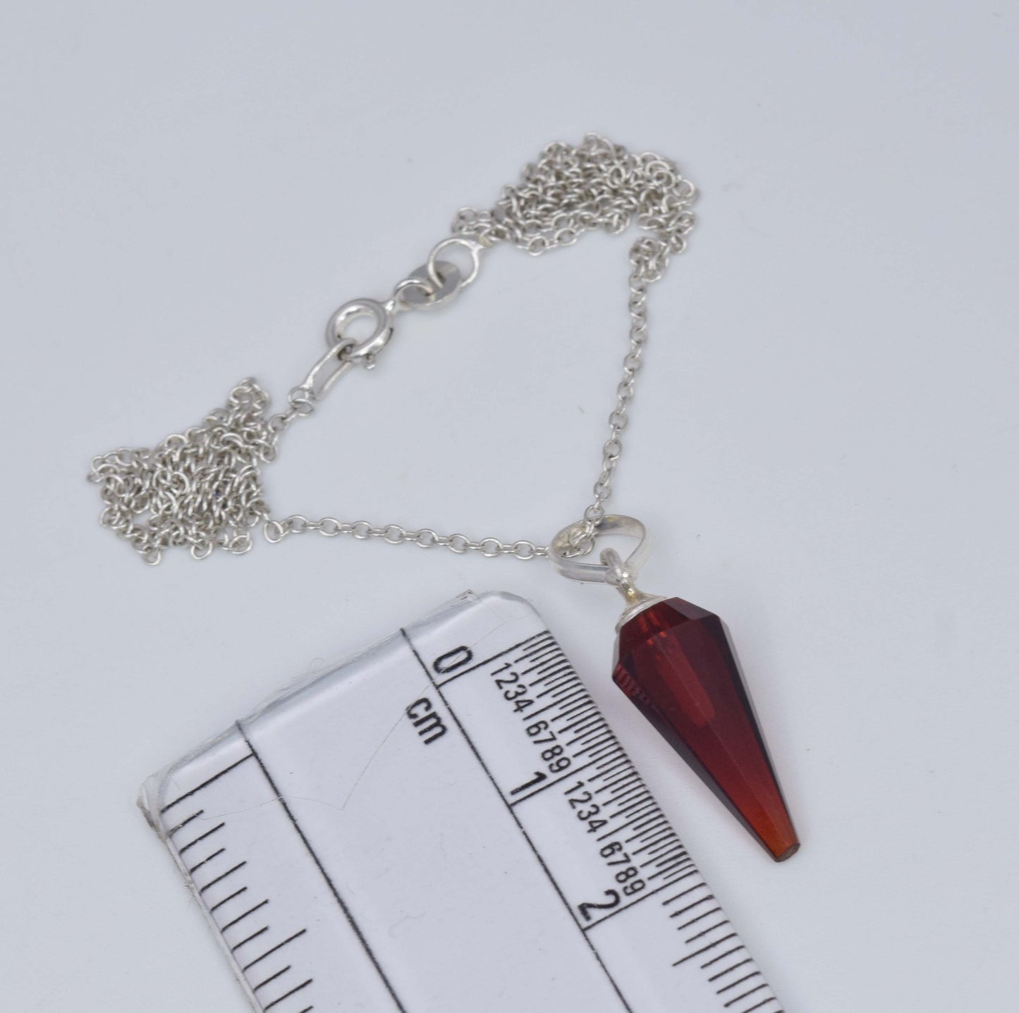 925 Solid Sterling Silver Faceted Garnet Quartz Chain Pendant-19 Inch