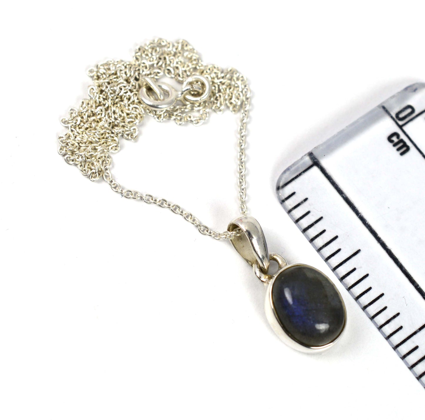 925 SOLID STERLING SILVER LABRADORITE CHAIN PENDANT- 18.7 INCH