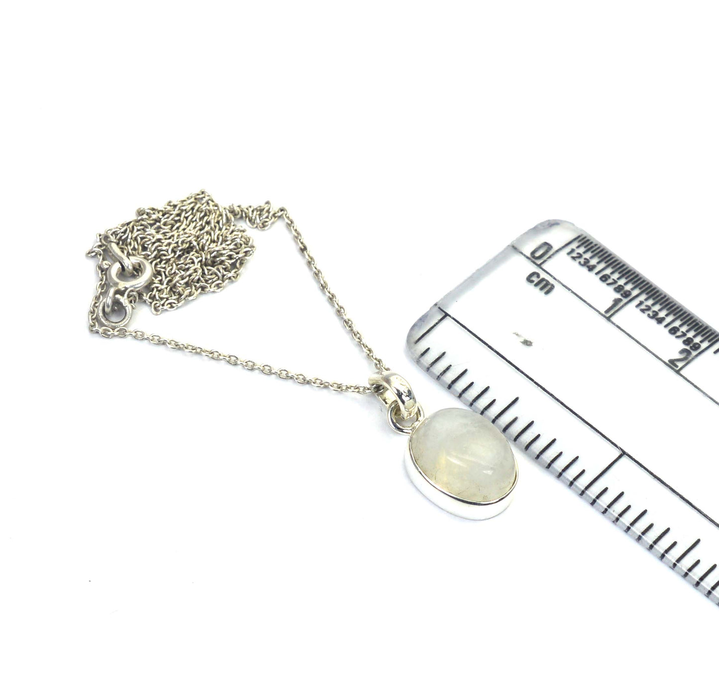 925 SOLID STERLING SILVER WHITE RAINBOW MOONSTONE CHAIN PENDANT -18.8 INCH