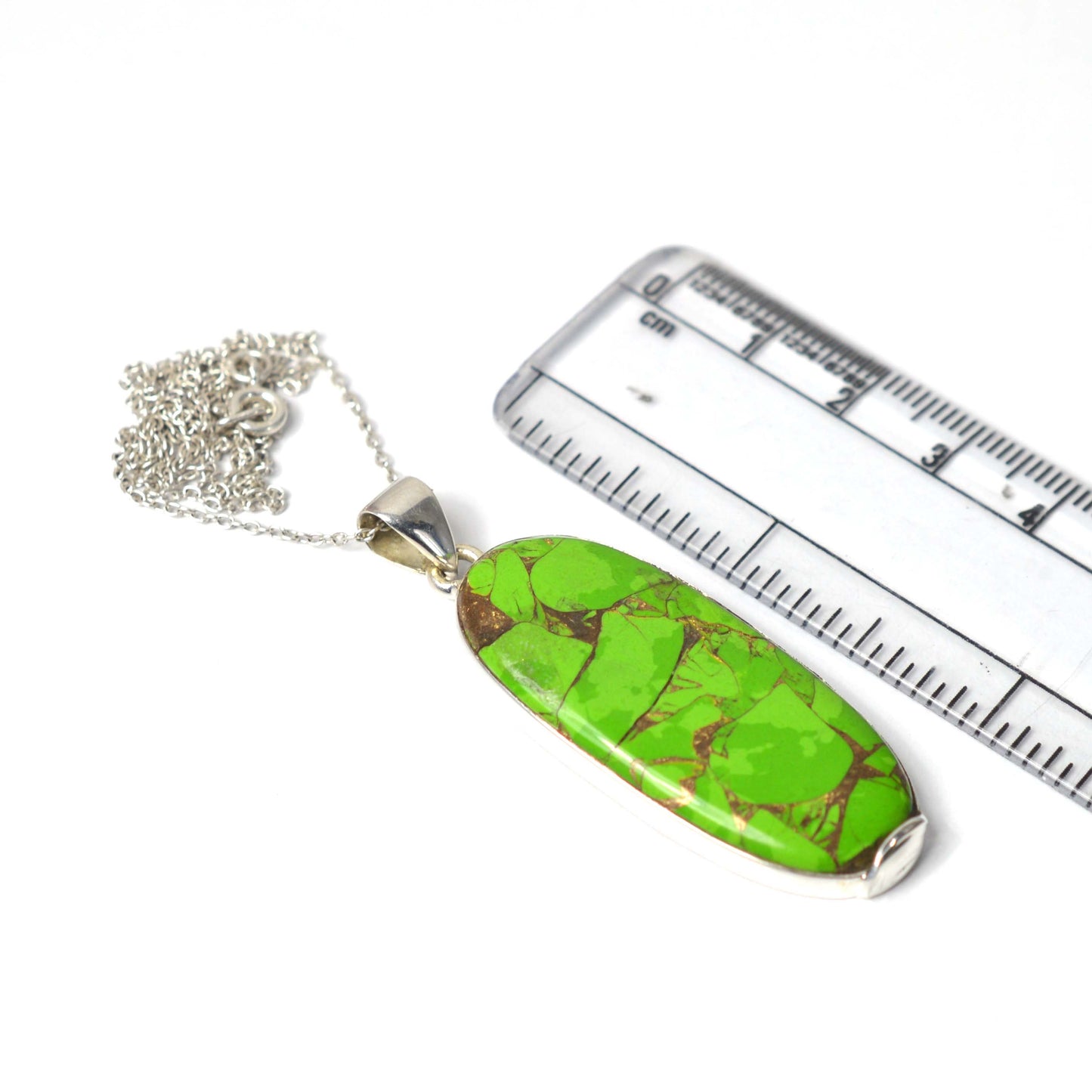 925 SOLID STERLING SILVER GREEN COPPER TURQUOISE CHAIN PENDANT -20.1 INCH
