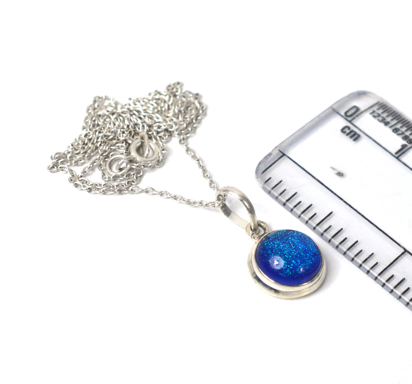 925 SOLID STERLING SILVER DICHO GLASS CHAIN PENDANT -18.8 INCH