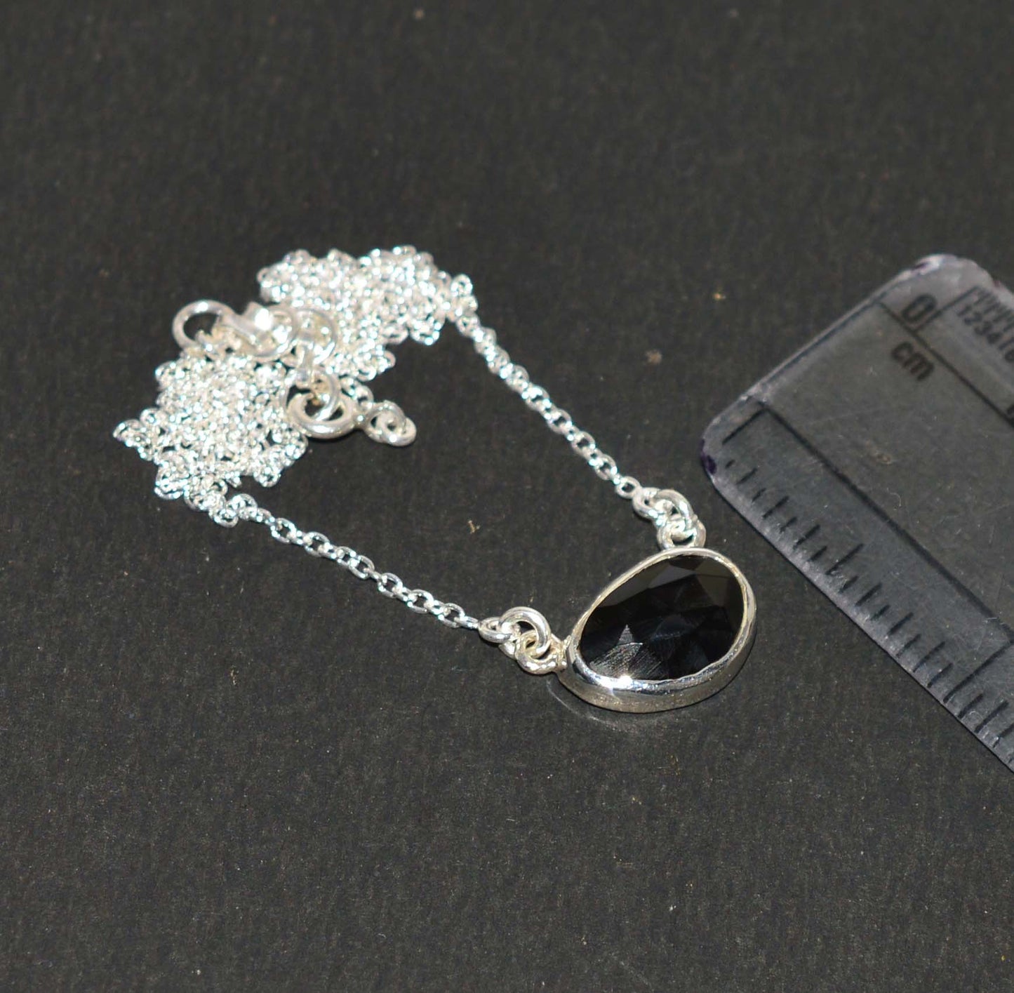 925 SOLID STERLING SILVER FACETED BLACK ONYX NECKLACE -15 INCH