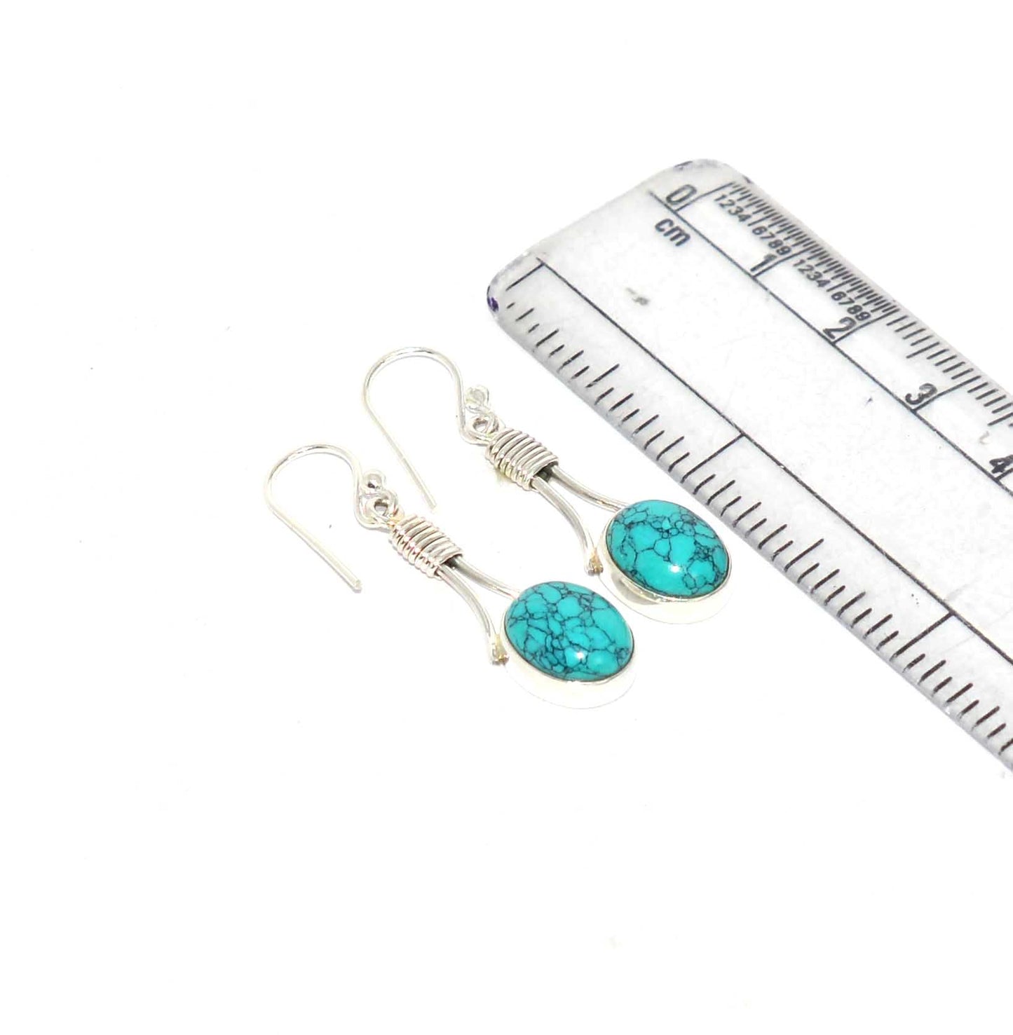 925 SOLID STERLING SILVER BLUE TURQUOISE HOOK EARRING -1.5 INCH