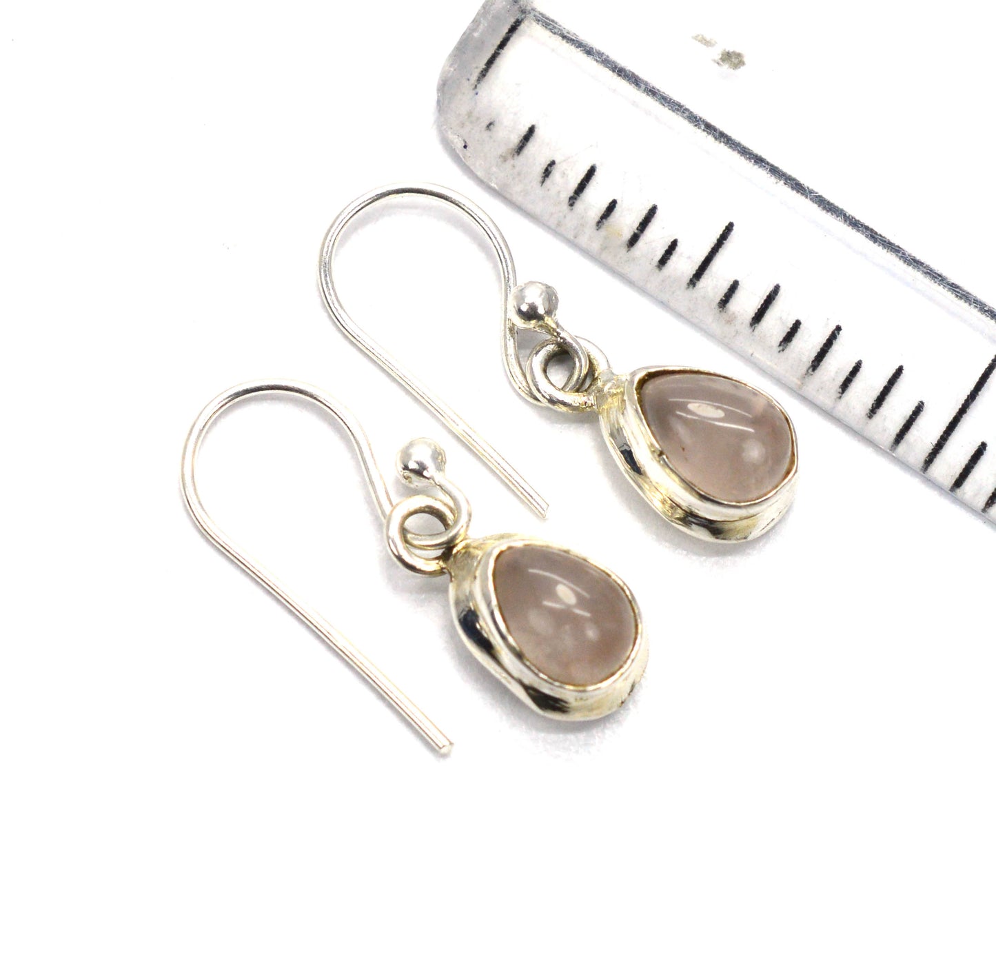 925 SOLID STERLING SILVER PINK ROSE QUARTZ HOOK EARRING -0.8 INCH