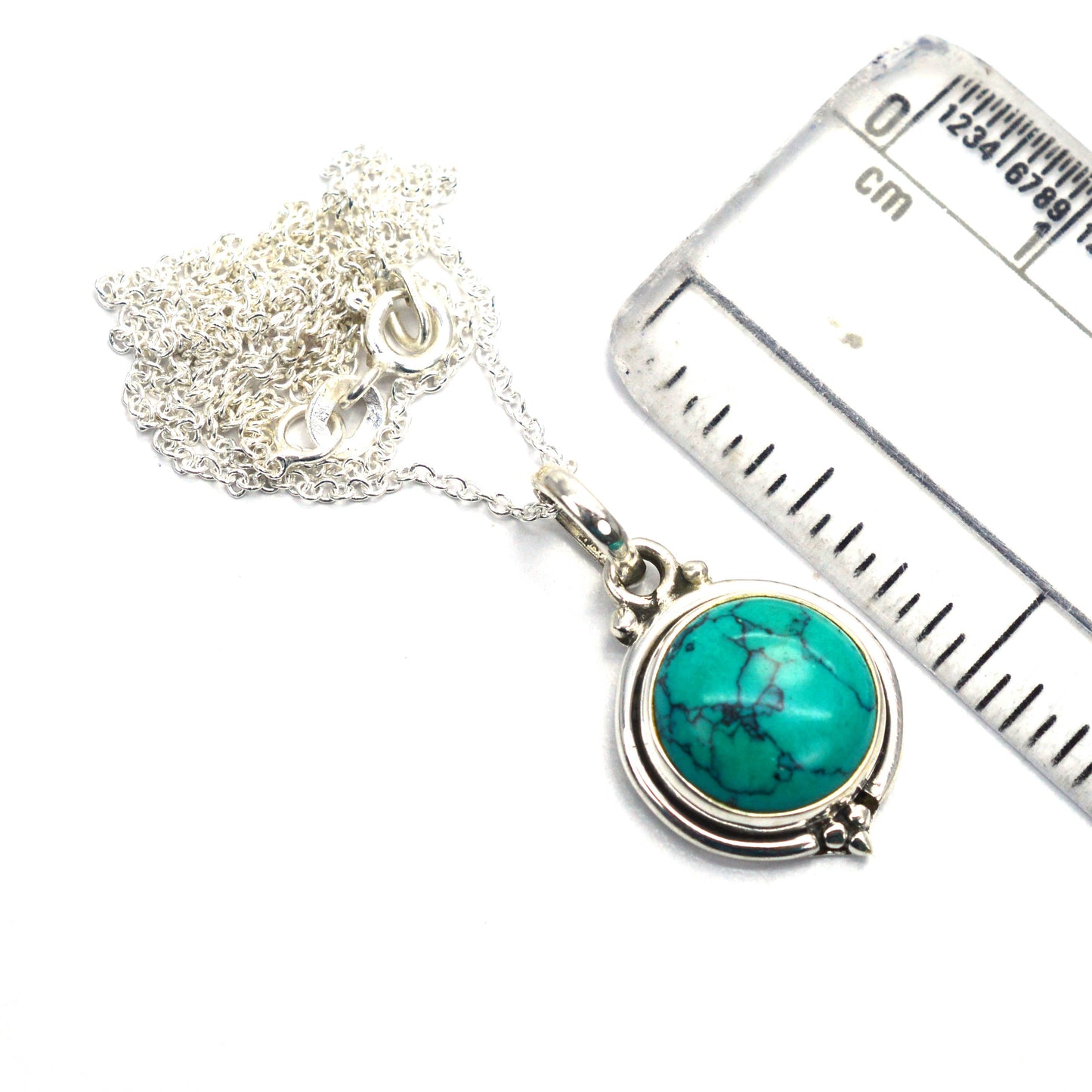 925 SOLID STERLING SILVER BLUE TURQUOISE CHAIN PENDANT -19 INCH