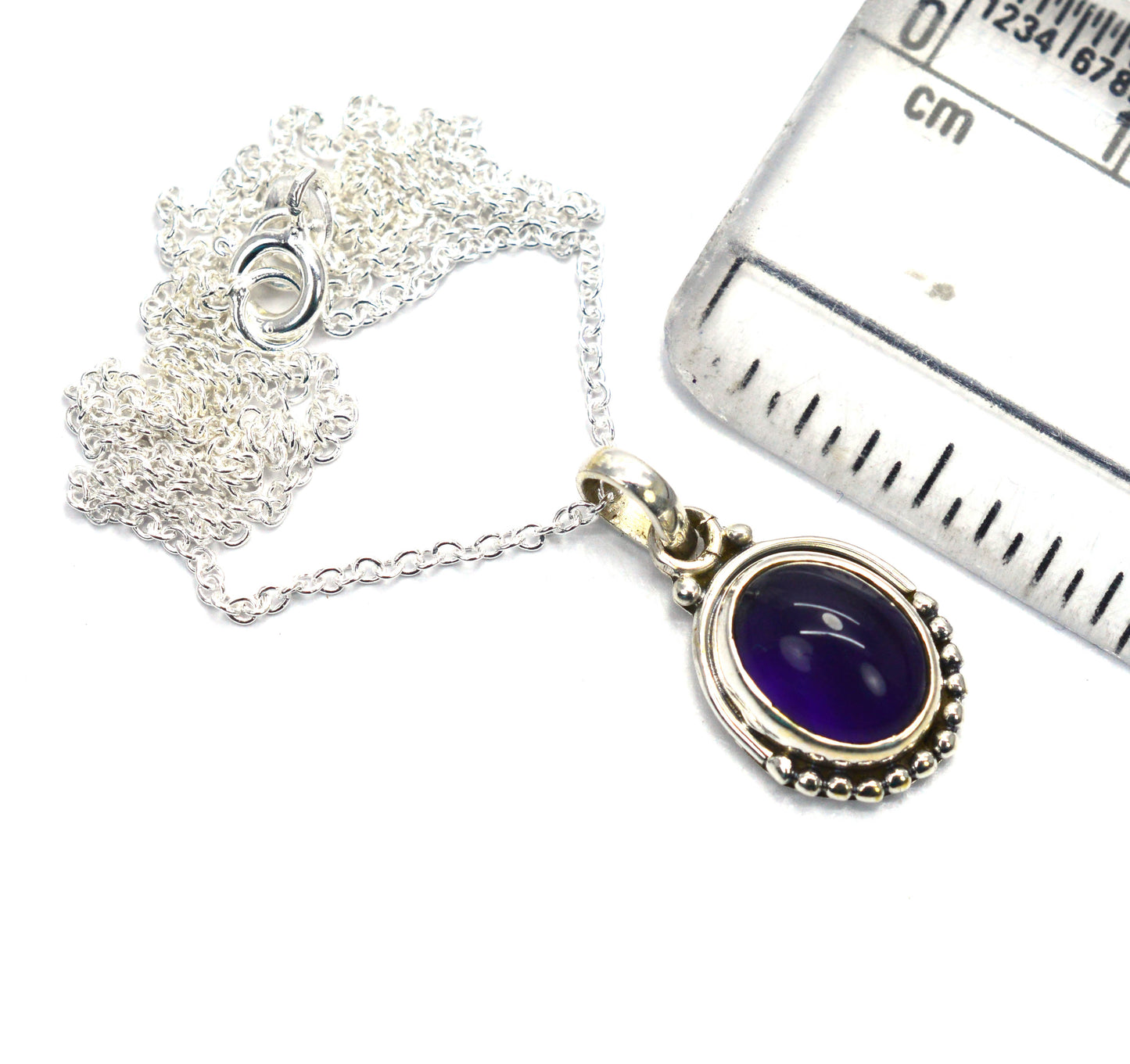 925 SOLID STERLING SILVER PURPLE AMETHYST CHAIN PENDANT -18.8 INCH