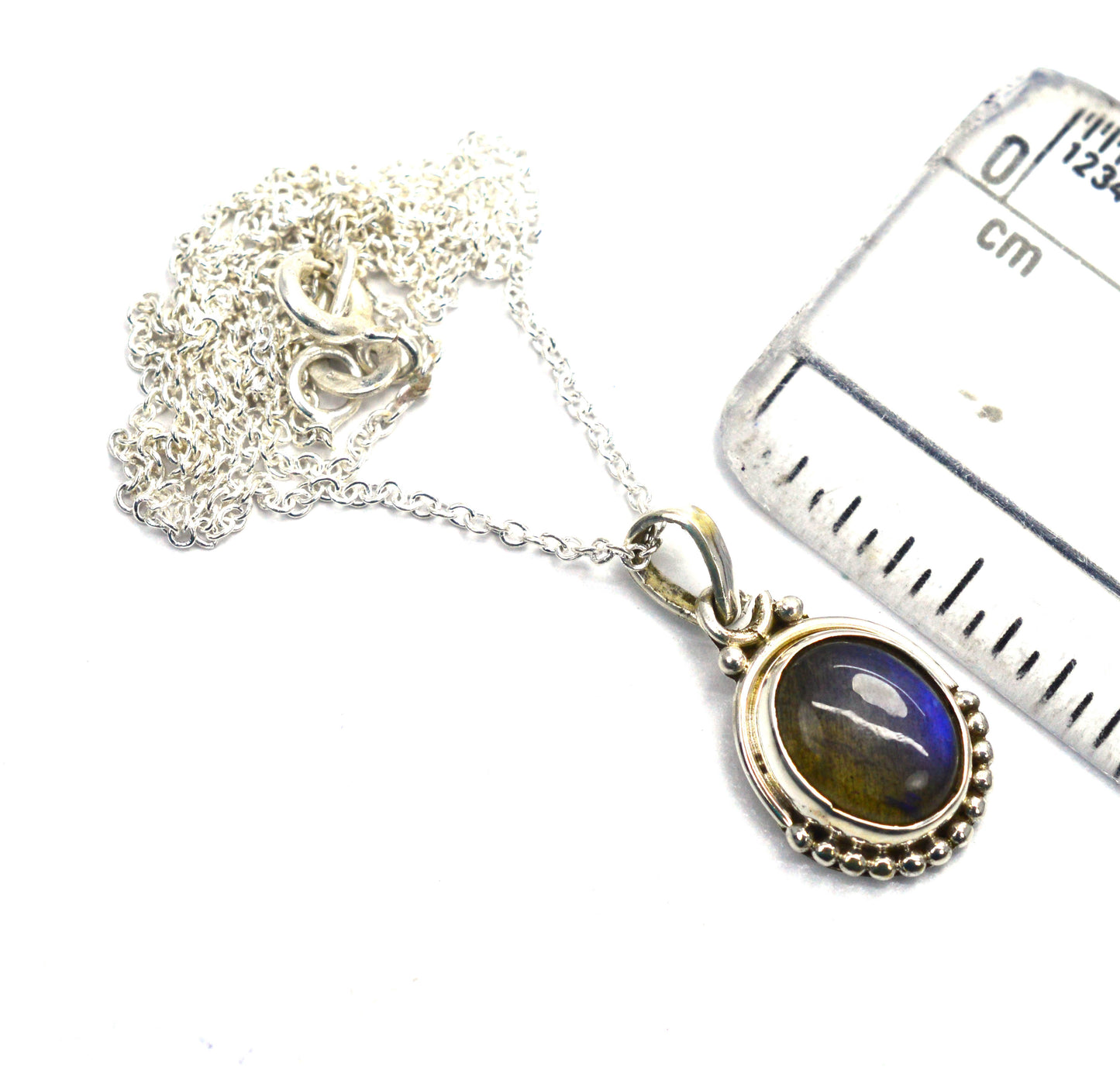 925 SOLID STERLING SILVER LABRADORITE CHAIN PENDANT -18.8 INCH