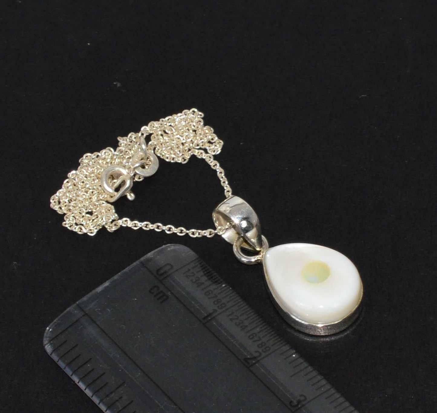 925 Sterling Silver MOTHER OF PEARL ETHIOPIAN OPAL Chain Pendant - 19.1"