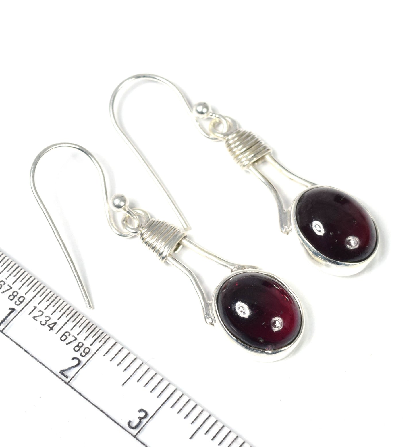 925 Solid Sterling Silver Red Garnet Hook Earring -1.5 Inch
