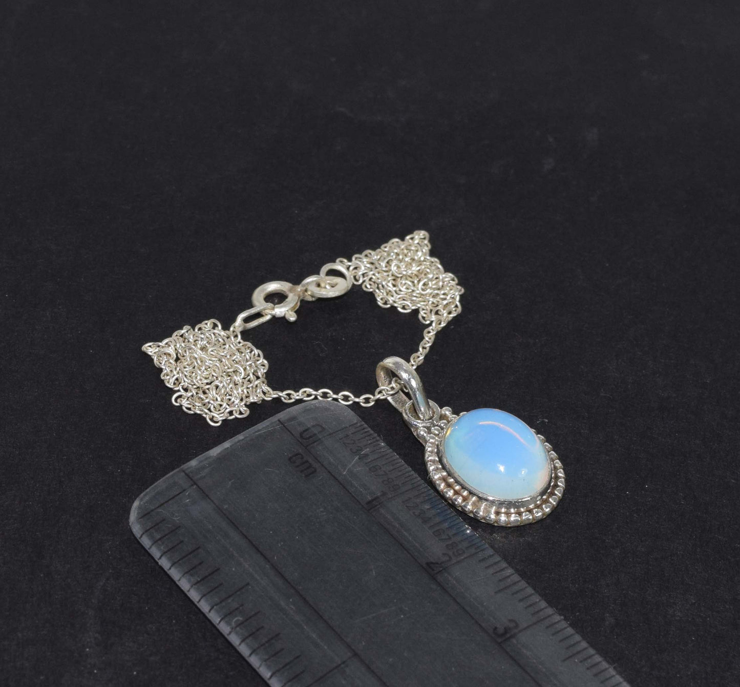 925 Solid Sterling Silver Milky Opalite Chain Pendant-19 Inch