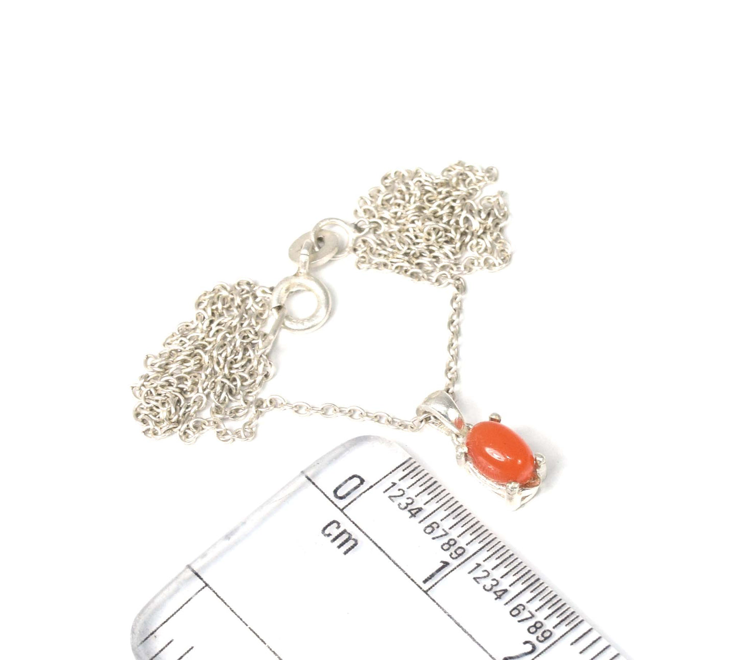 925 Solid Sterling Silver Red Carnelian Chain Pendant-16.5 Inch