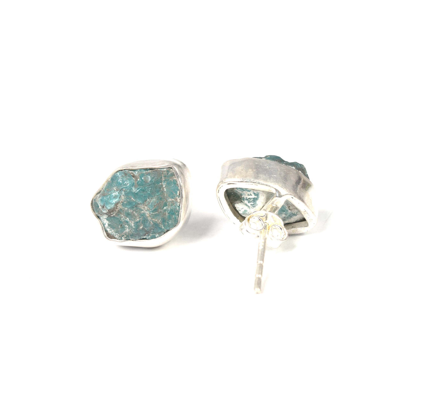 925 Solid Sterling Silver Rough Blue Apatite Stud Earring