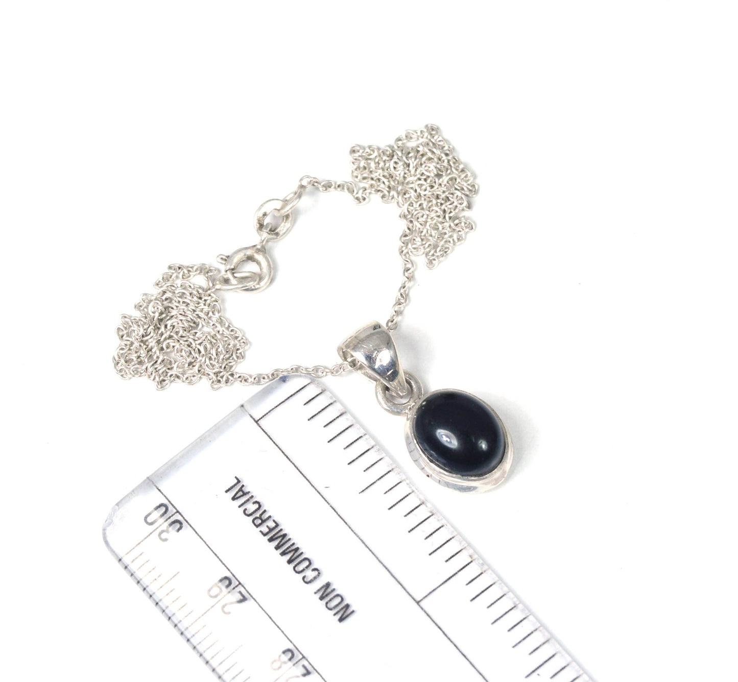 925 Solid Sterling Silver Black Onyx Chain Pendant - 18.8 Inch