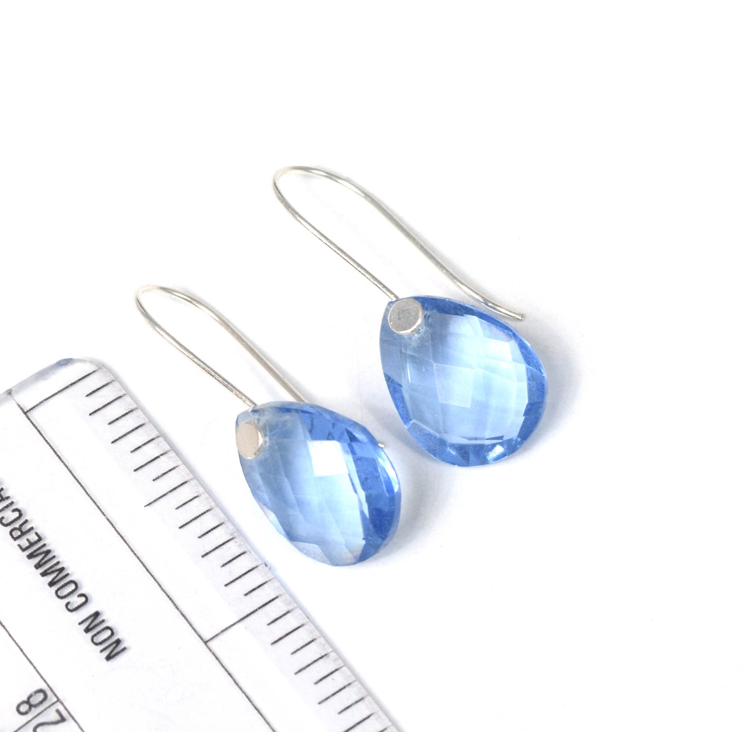 925 Solid Sterling Silver Faceted Blue Quartz Wire Earring-1.3 Inch