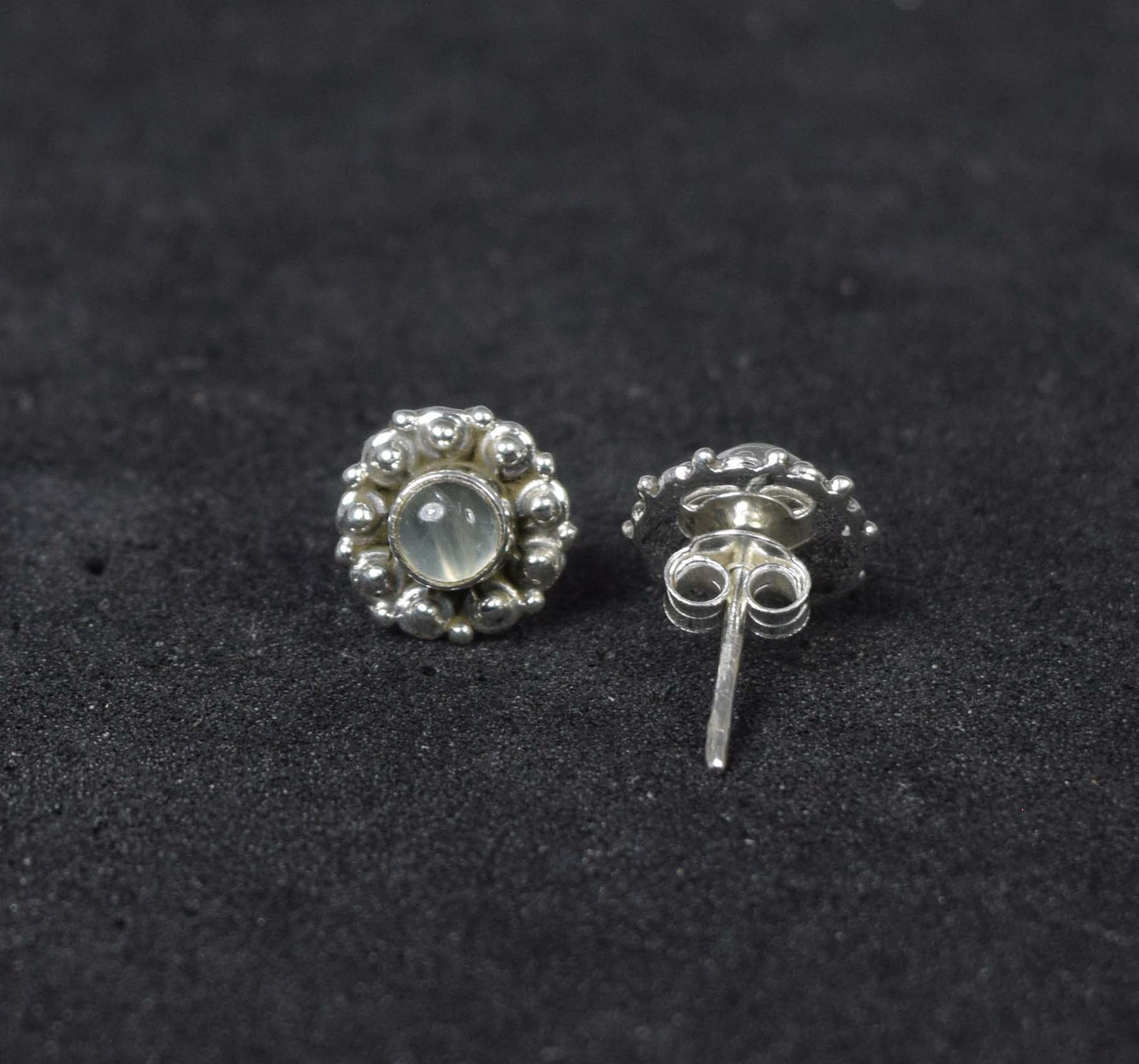 925 Solid Sterling Silver Green Prehnite Stud Earring