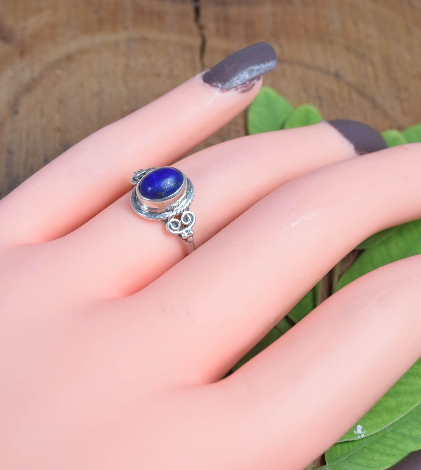925 Solid Sterling Silver Blue Lapis Lazuli Ring -6 US