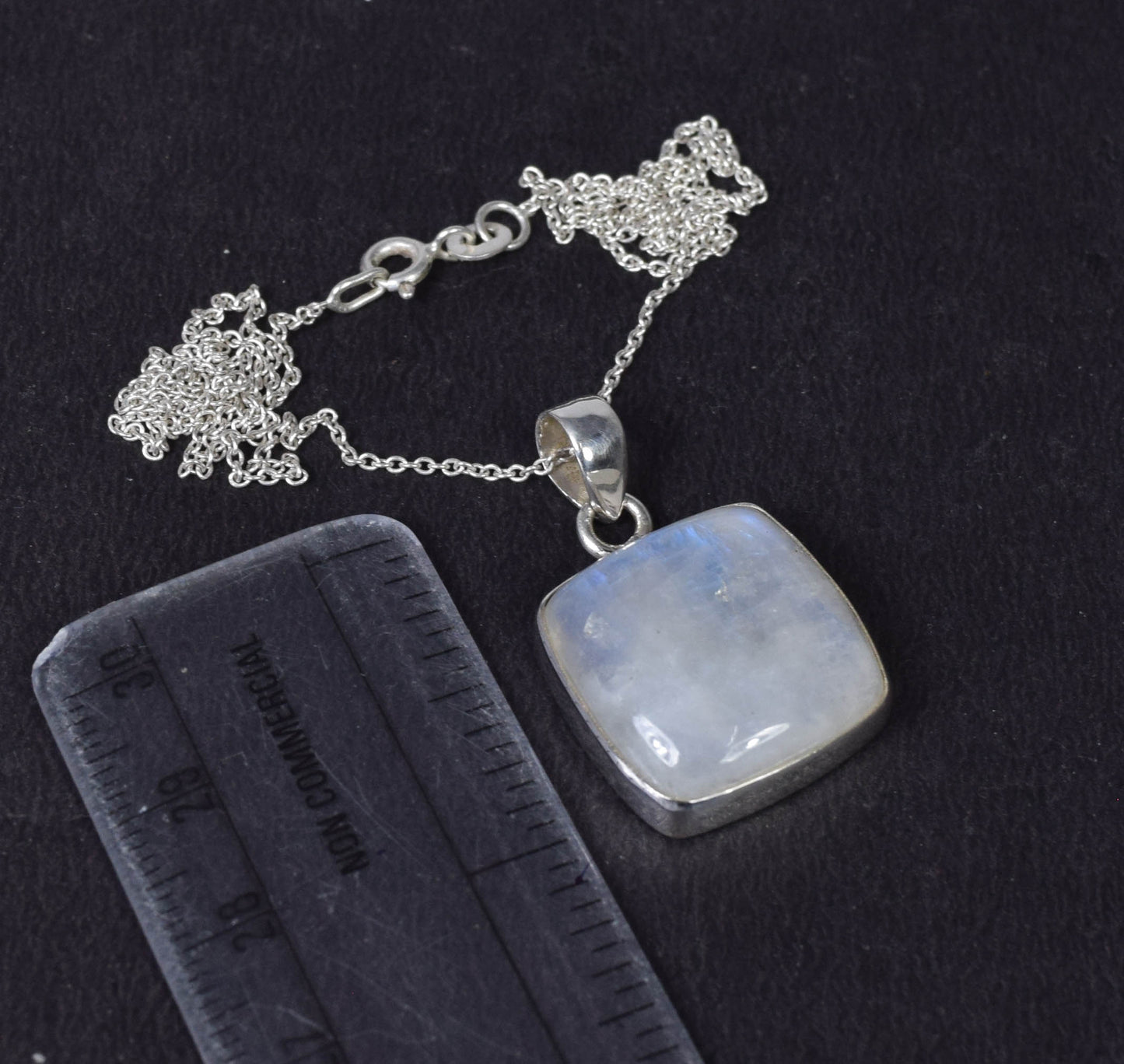 925 Solid Sterling Silver White Rainbow Moonstone Chain Pendant-19.6 INCH