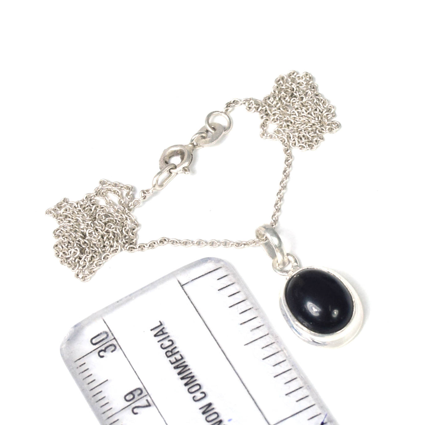 925 Solid Sterling Silver Black Onyx Chain Pendant -19 INCH