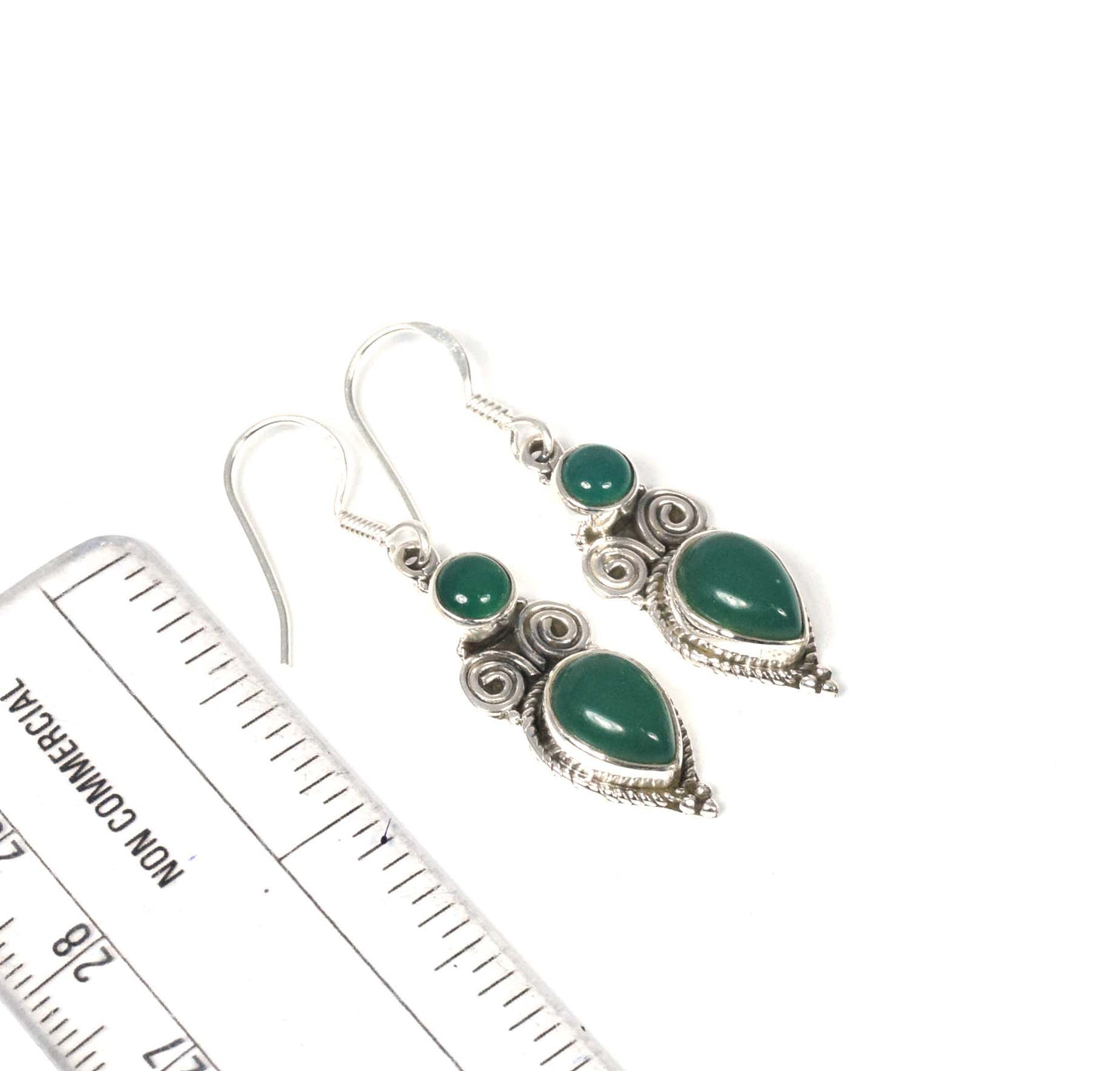 925 Solid Sterling Silver Green Onyx Hook Earring-1.6 Inch