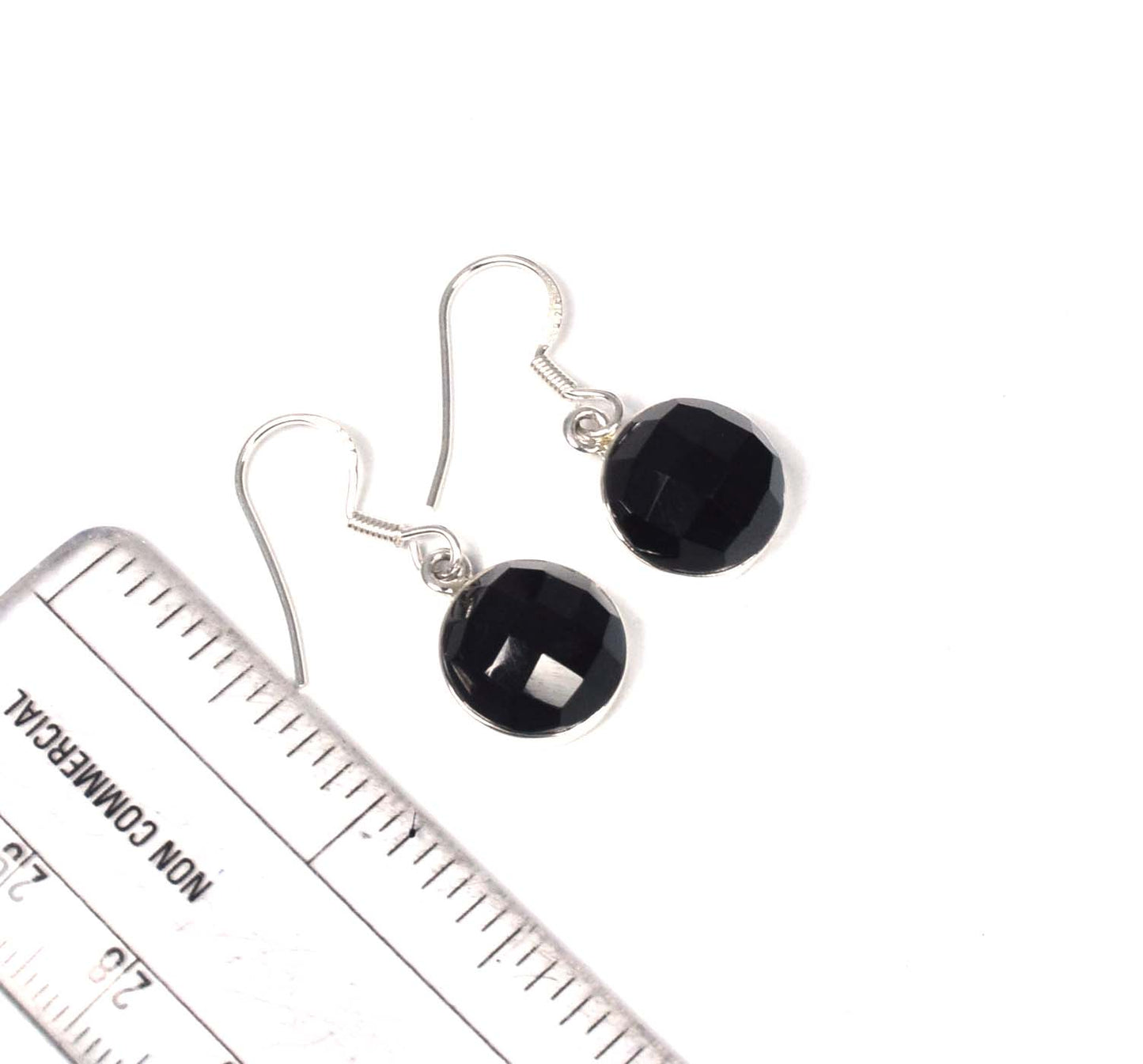 925 Solid Sterling Silver Cut Black Onyx Hook Earring-1 Inch