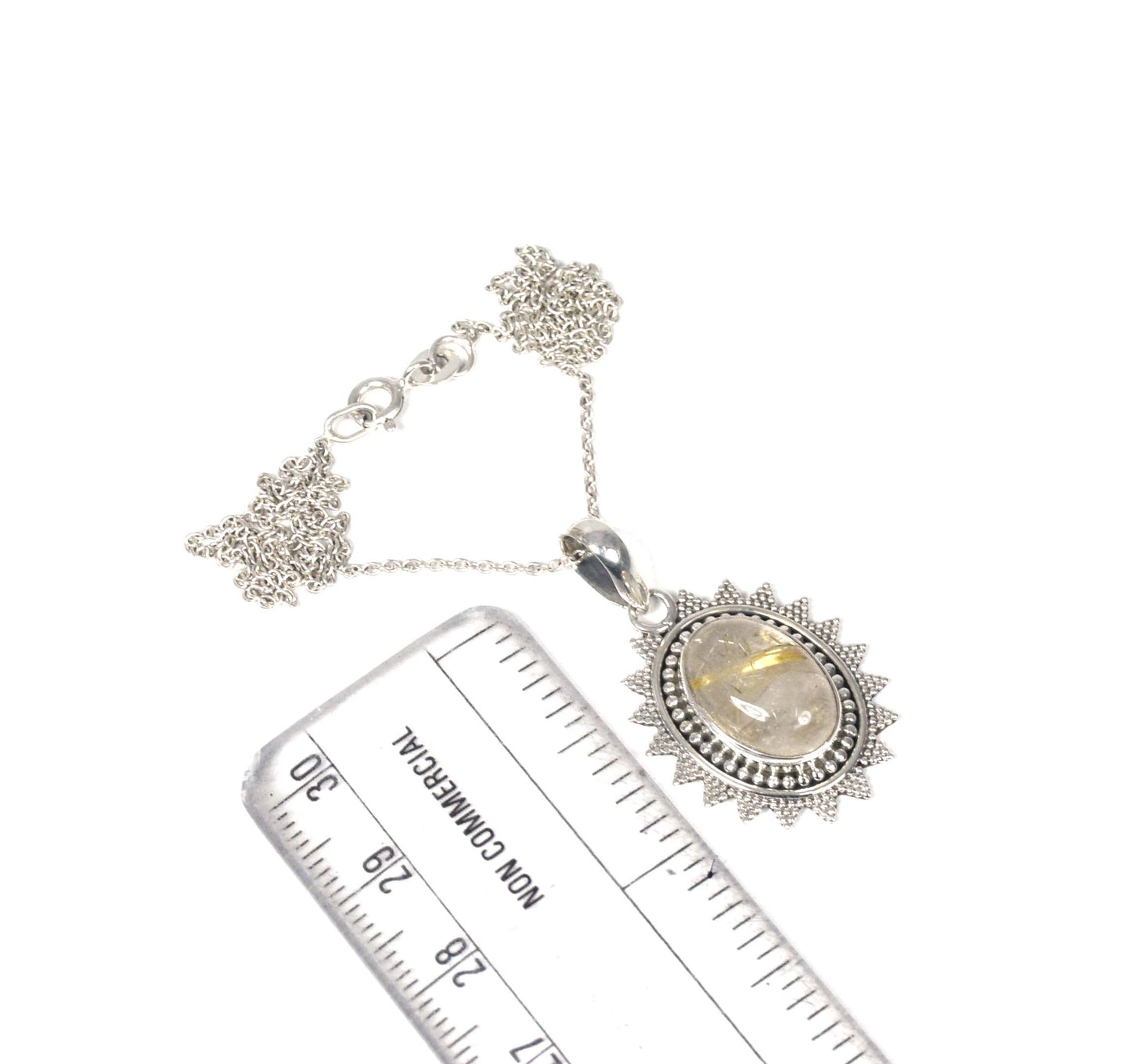 925 Solid Sterling Silver Golden Rutile Chain Pendant-19 Inch