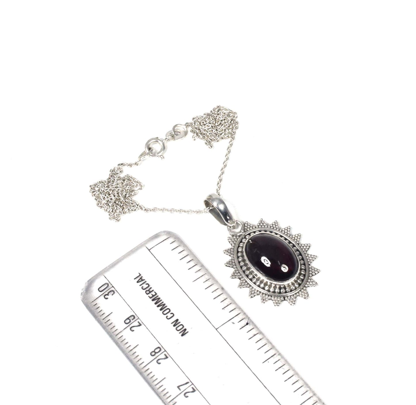 925 Solid Sterling Silver Red Garnet Chain Pendant-19 Inch