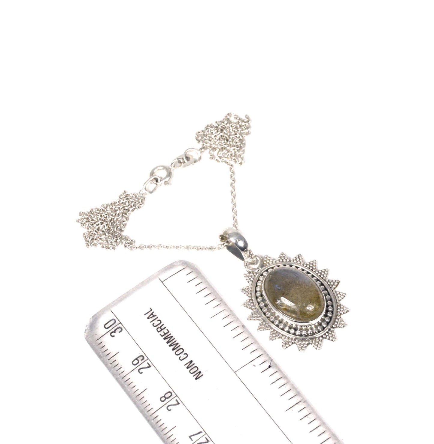 925 Solid Sterling Silver Labradorite Chain Pendant-19 Inch