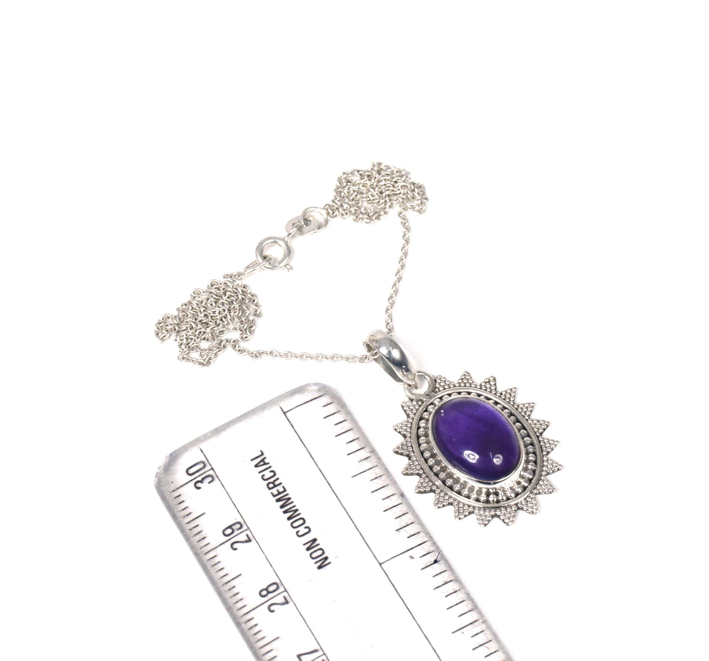 925 Solid Sterling Silver Purple Amethyst Chain Pendant-19 Inch