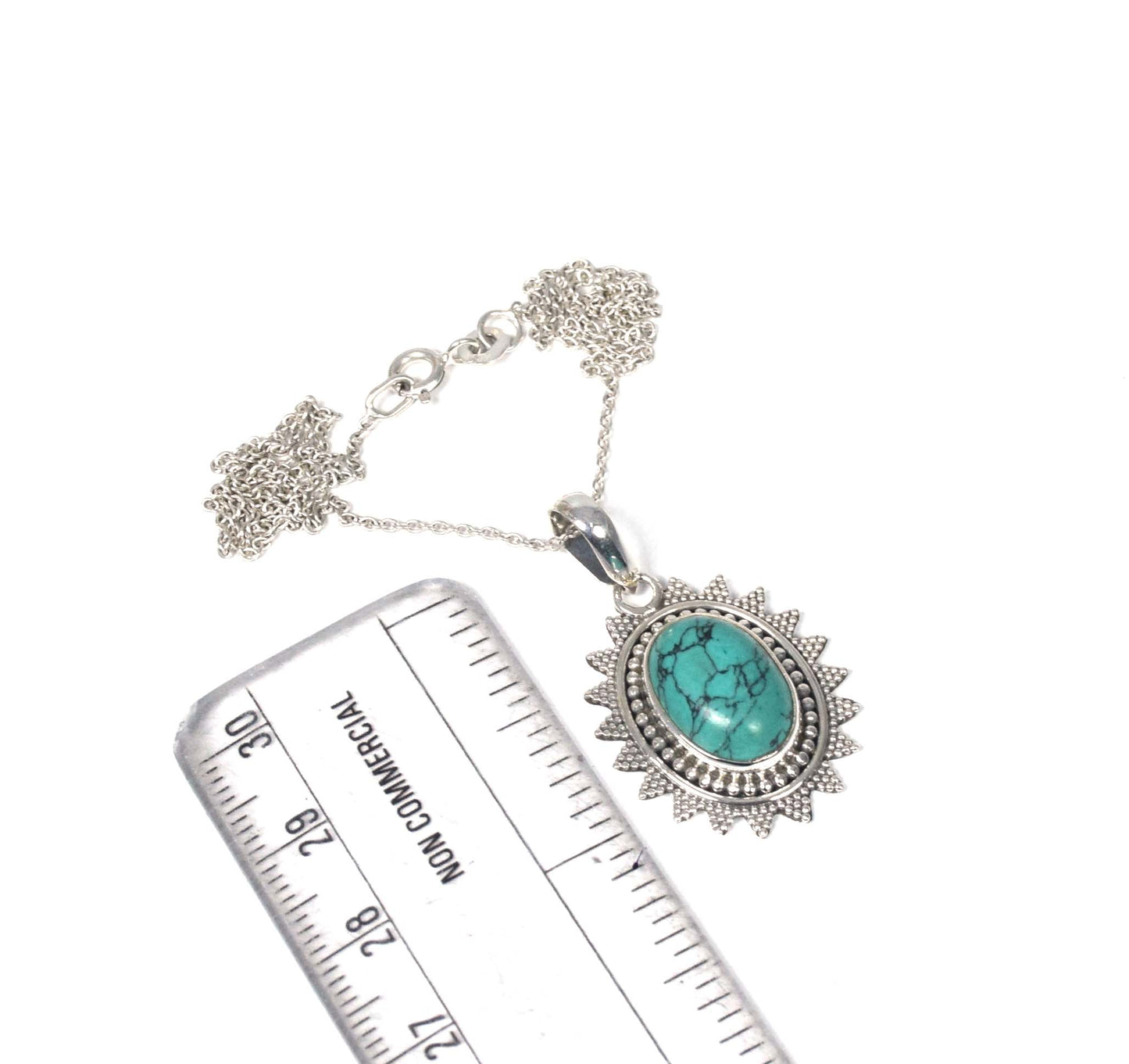 925 Solid Sterling Silver Turquoise Chain Pendant-19 Inch