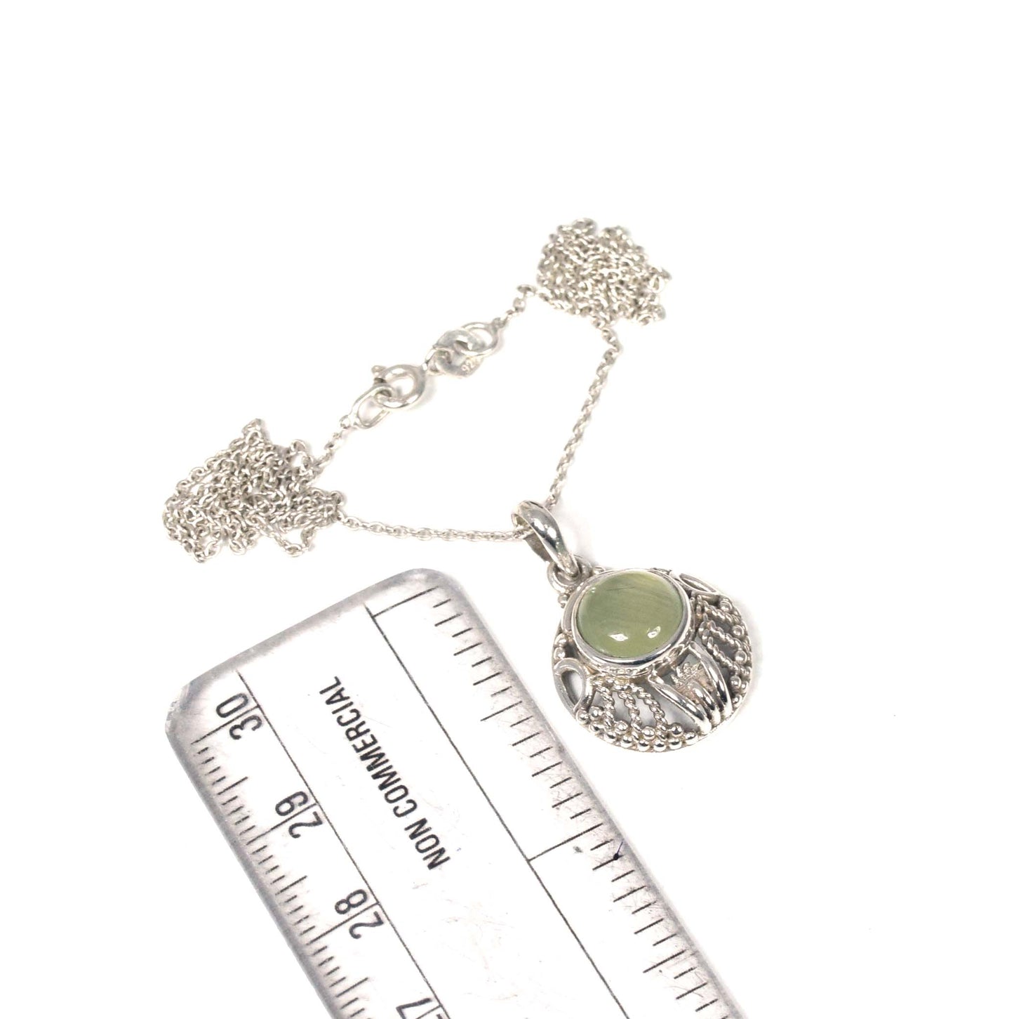 925 Solid Sterling Silver Green Prehnite Chain Pendant-18.8 Inch