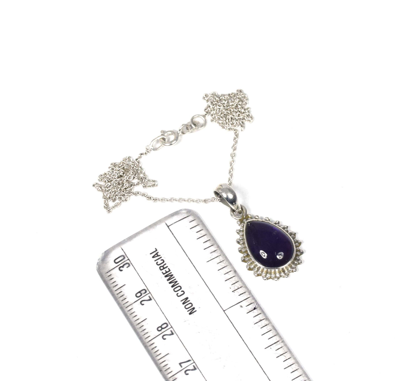 925 Solid Sterling Silver Purple Amethyst Chain Pendant-19 Inch