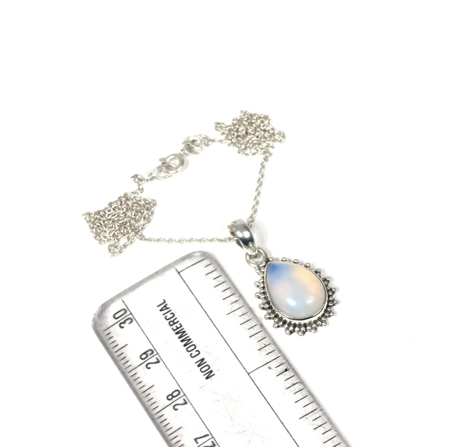 925 Solid Sterling Silver Milky Opalite Chain Pendant-19 Inch