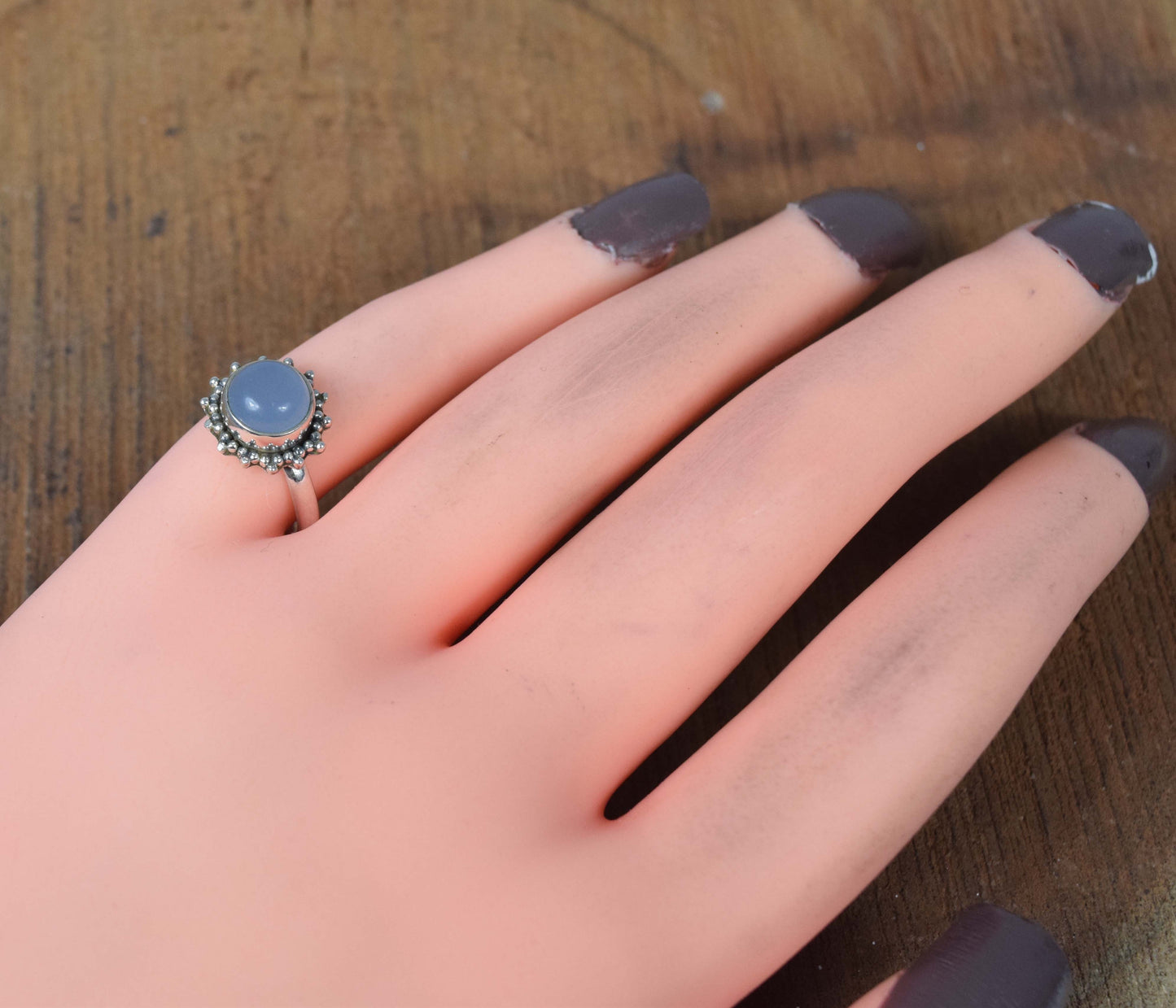 925 Solid Sterling Silver Blue Chalcedony Ring-4 US