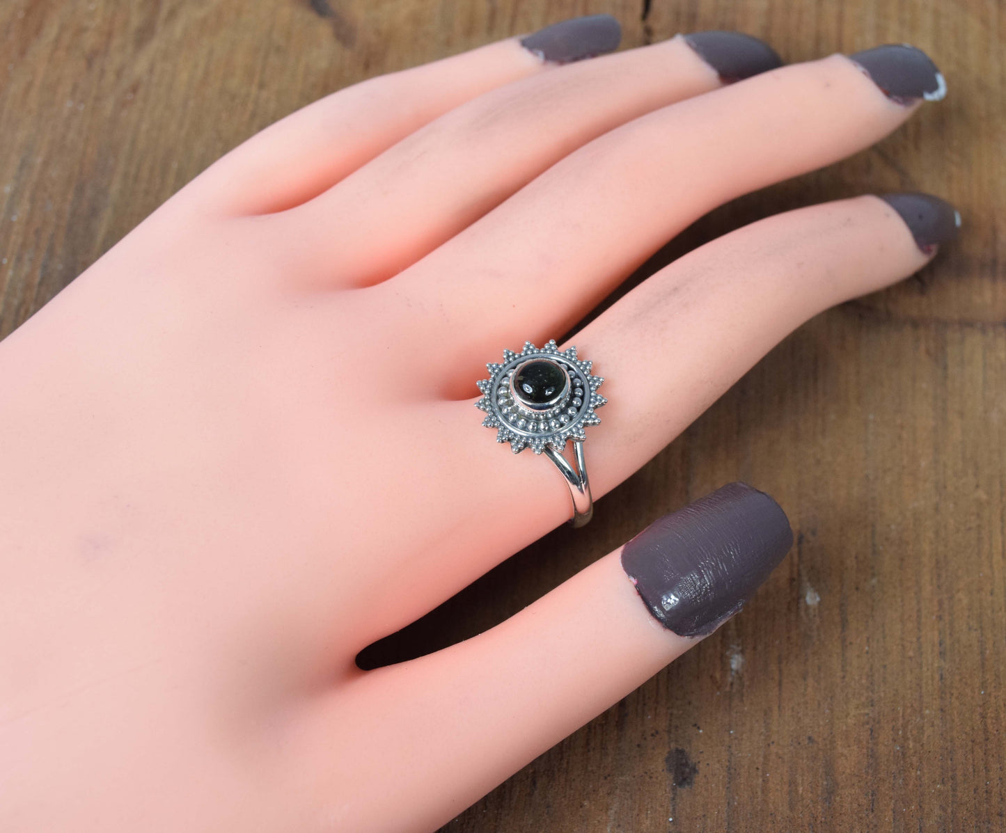925 Solid Sterling Silver Green Tourmaline Ring-9 US