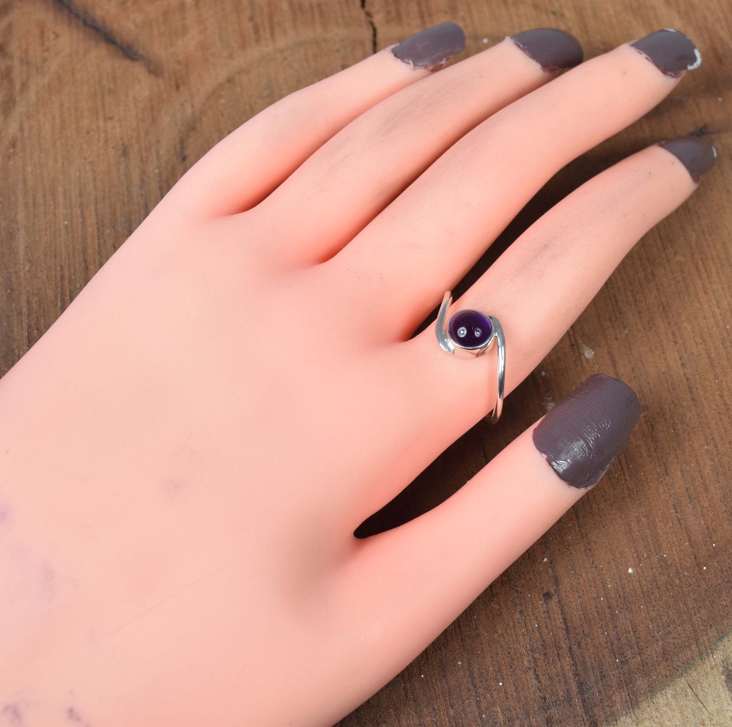 925 Solid Sterling Silver Purple Amethyst Ring-9 US