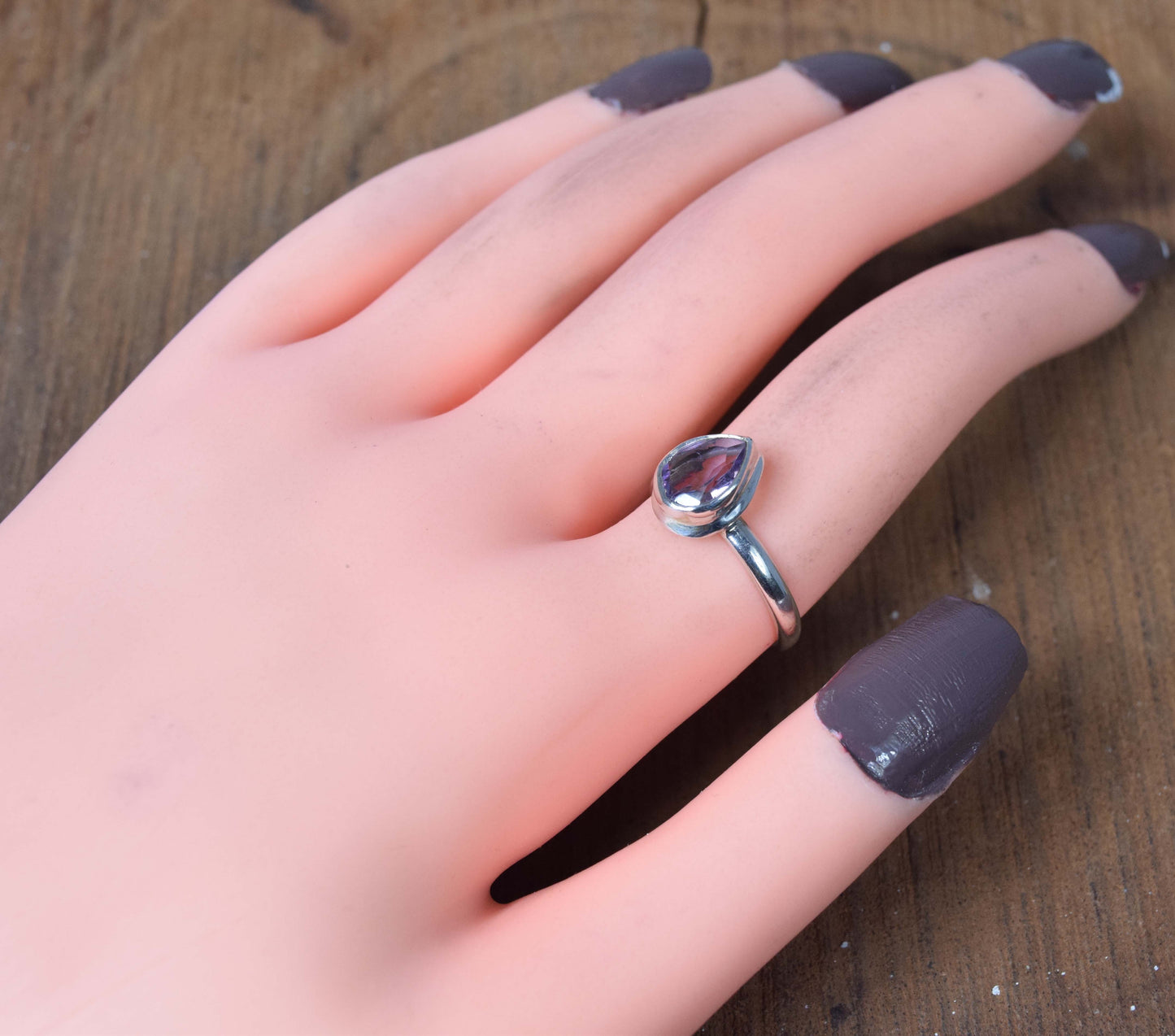 925 Solid Sterling Silver Faceted Purple Amethyst Ring-8 US