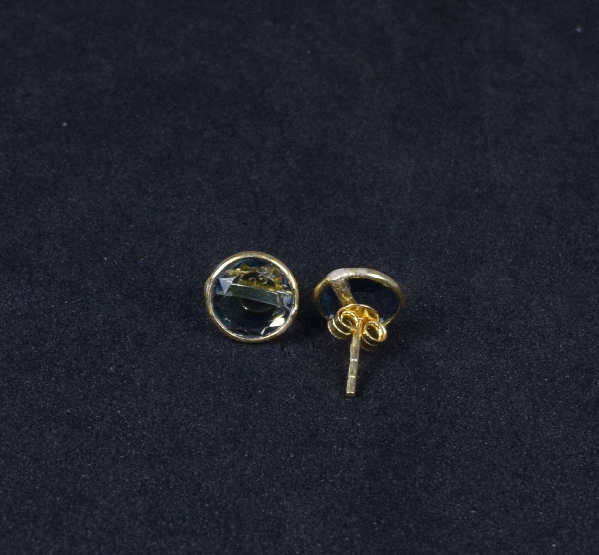 925 Solid Sterling Silver 24CT Gold Overlay Cut Iolite Quartz Stud