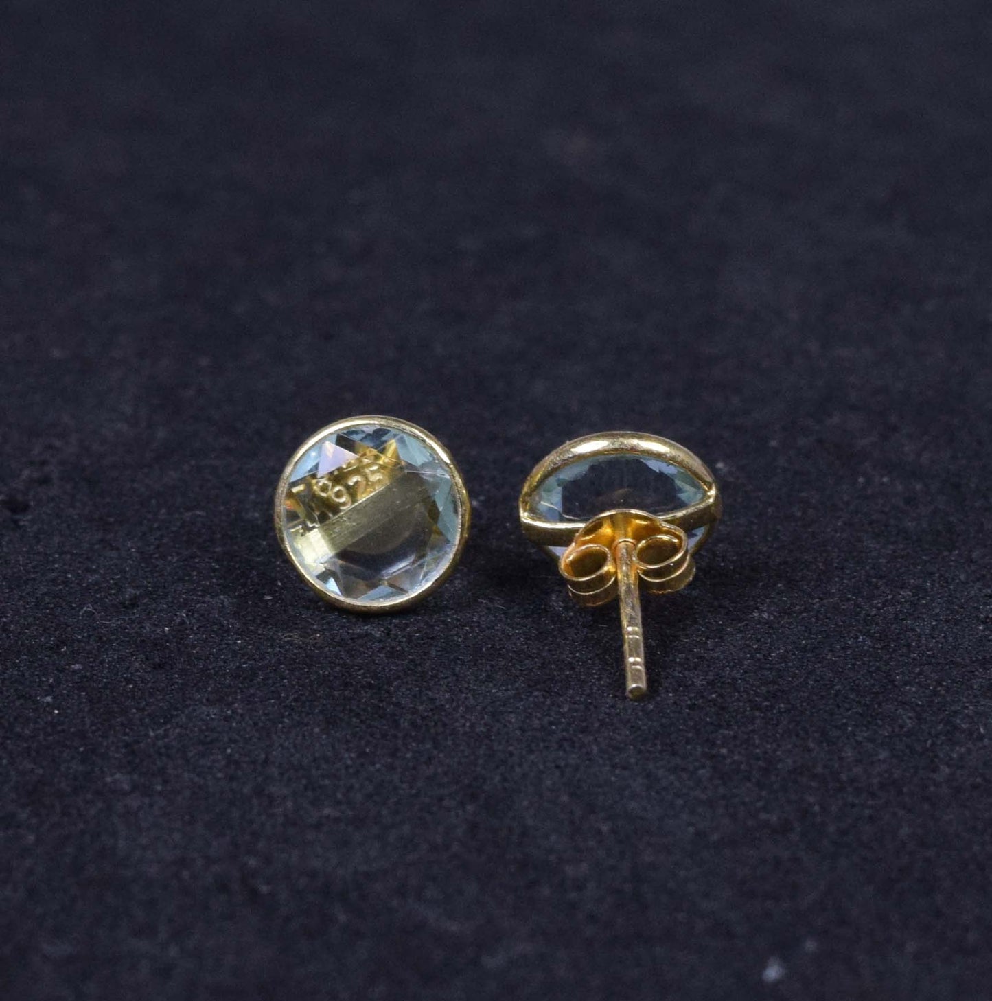 925 Solid Sterling Silver 24CT Gold Overlay Cut Apatite Quartz Stud